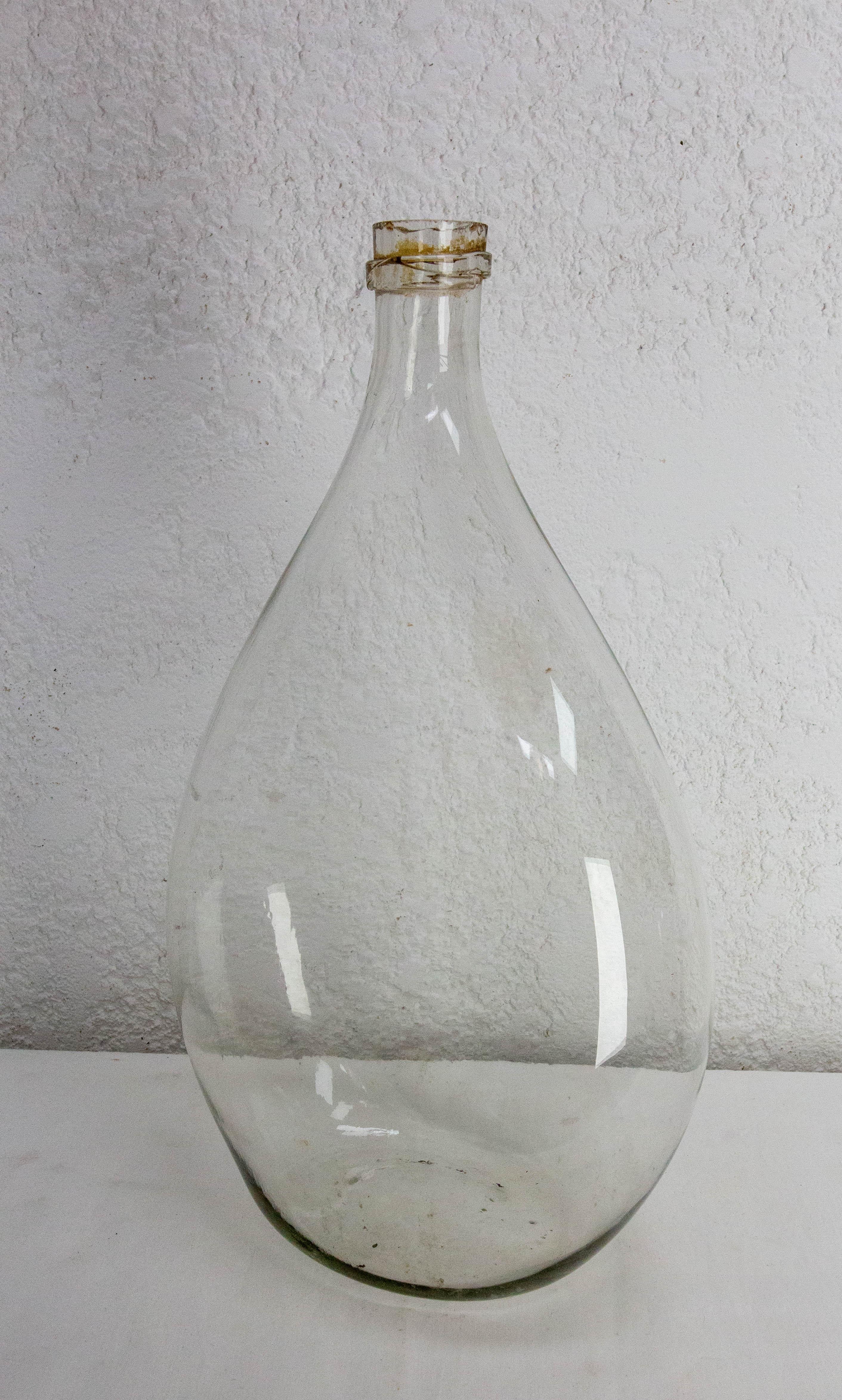 French Provincial Antique Glass Bottle Demijohns Lady Jeanne or Carboys Oval Shape circa 1900 For Sale