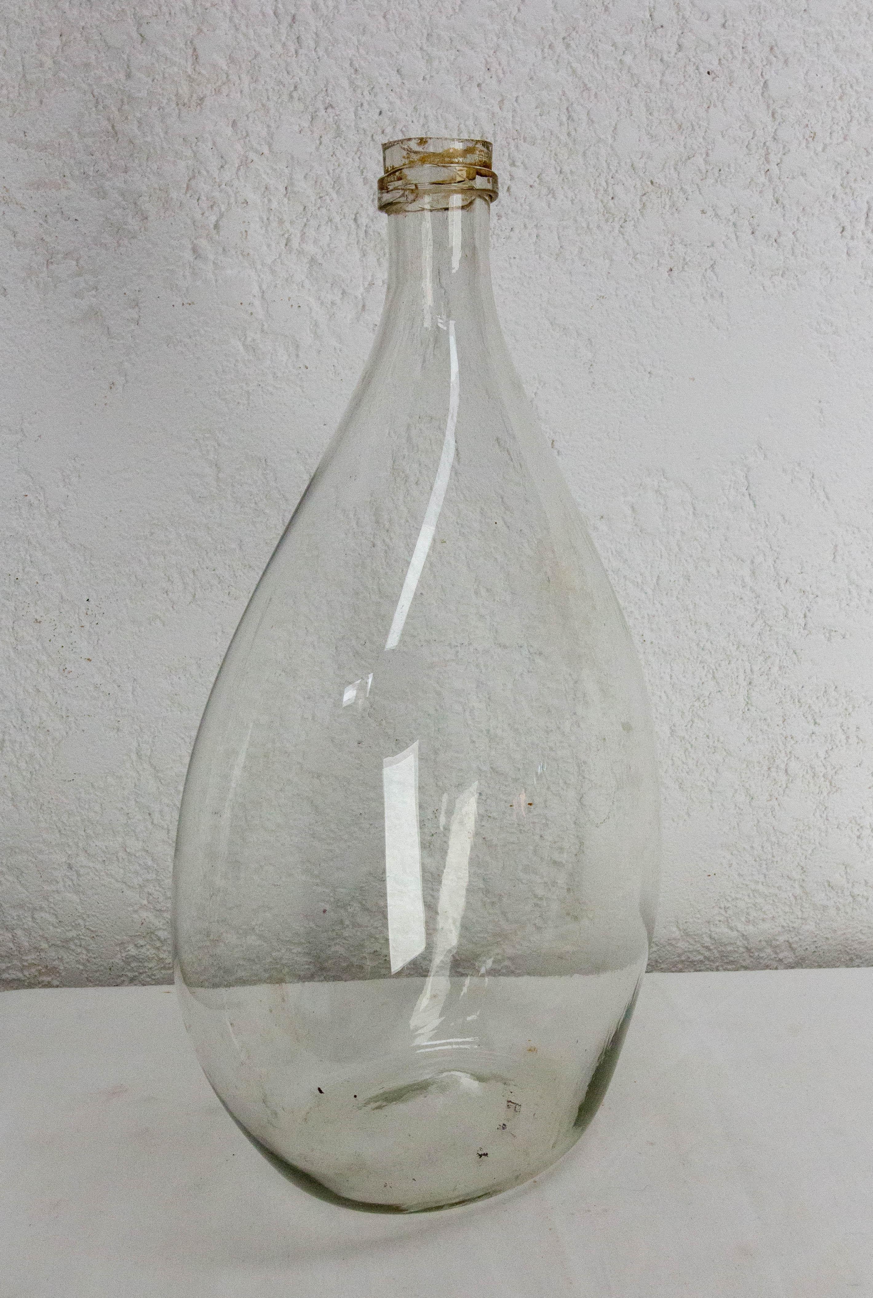 Antique Glass Bottle Demijohns Lady Jeanne or Carboys Oval Shape circa 1900 In Good Condition For Sale In Labrit, Landes