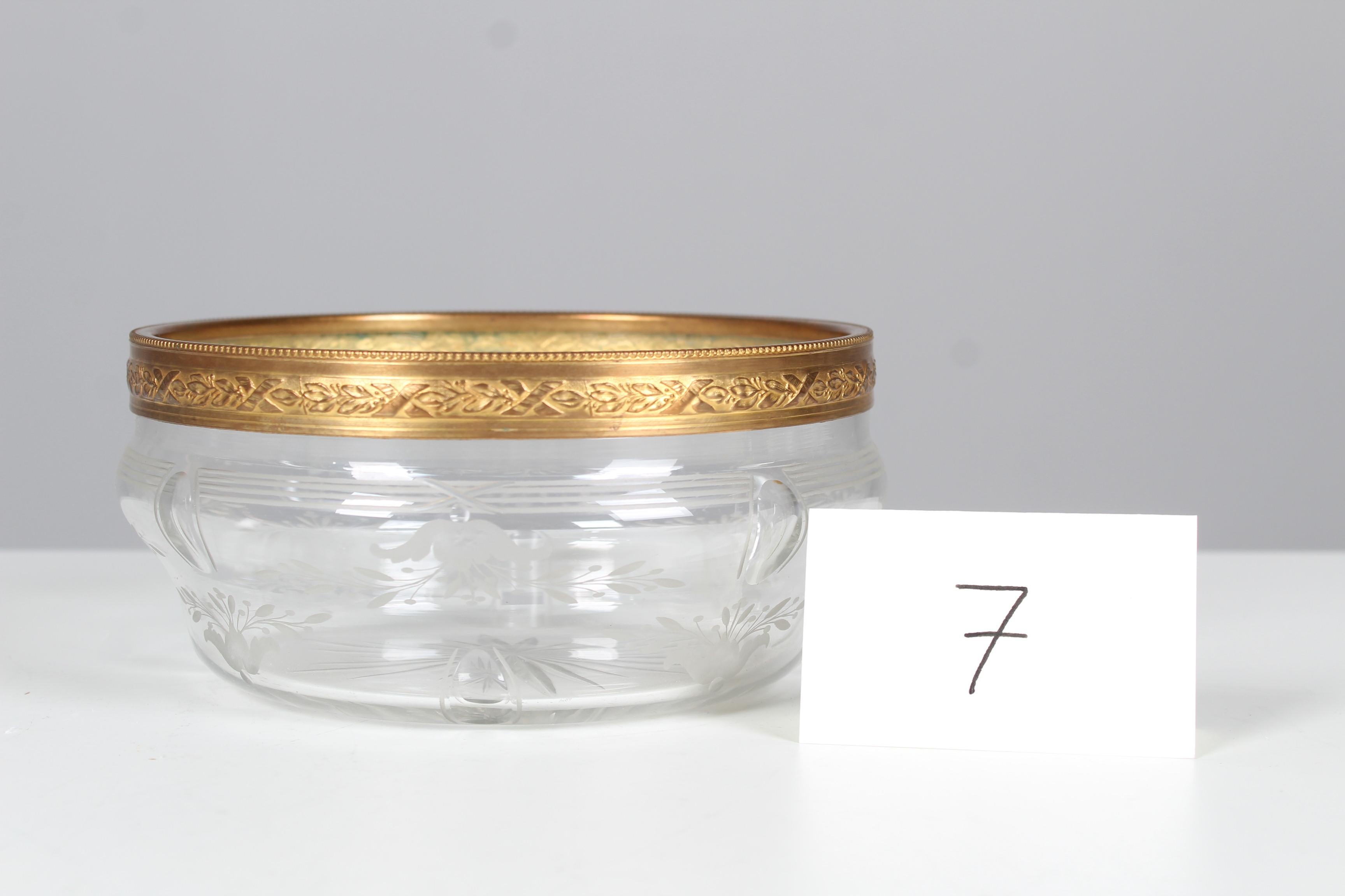 Antique Glass Bowl, France, Circa 1900, Brass And Beveled Glass Serving Bowl For Sale 4