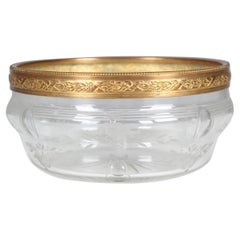 Antike Servierschale aus Glas, Frankreich, um 1900, Messing und abgeschrägtes Glas