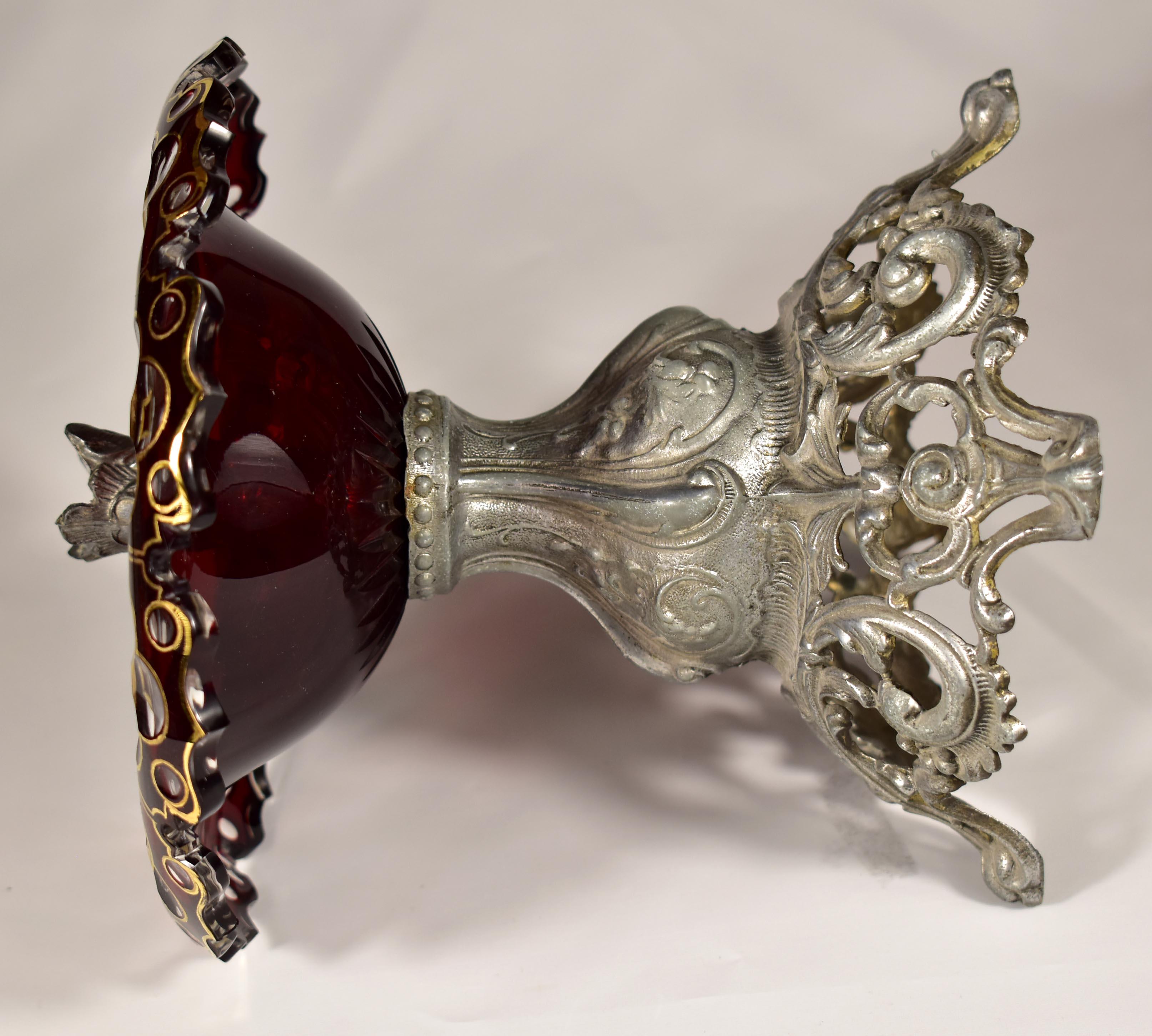 Bol en verre ancien avec pied en étain - Verre rubis - 19-20 siècles en vente 8