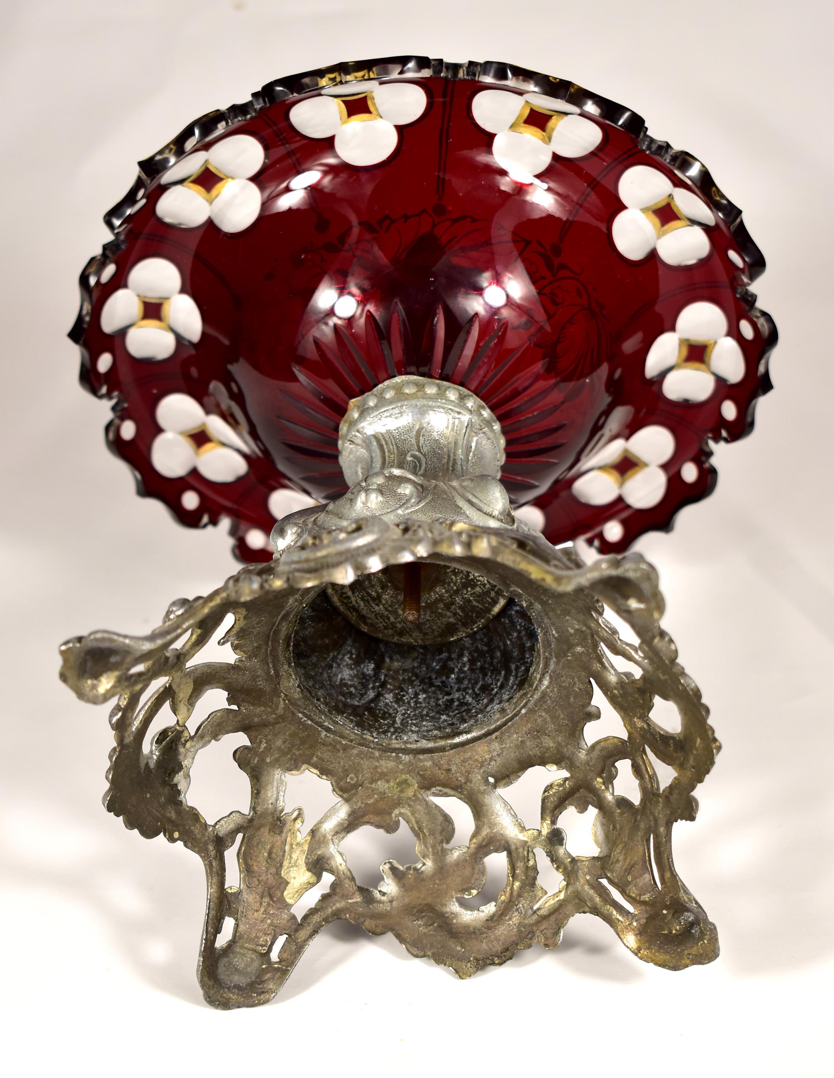 Antique Glass Bowl With Pewter Foot - Ruby Glass- 19-20 centuries For Sale 9