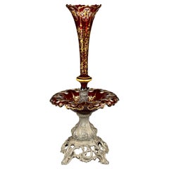 Antike Glasschale aus Glas mit Zinnfuß – Rubinglas – 19.-20. Jahrhunderte