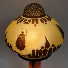 Antique Glass, Brass and Iron Table Lamp by "Le Verre Francais", France, 1920s