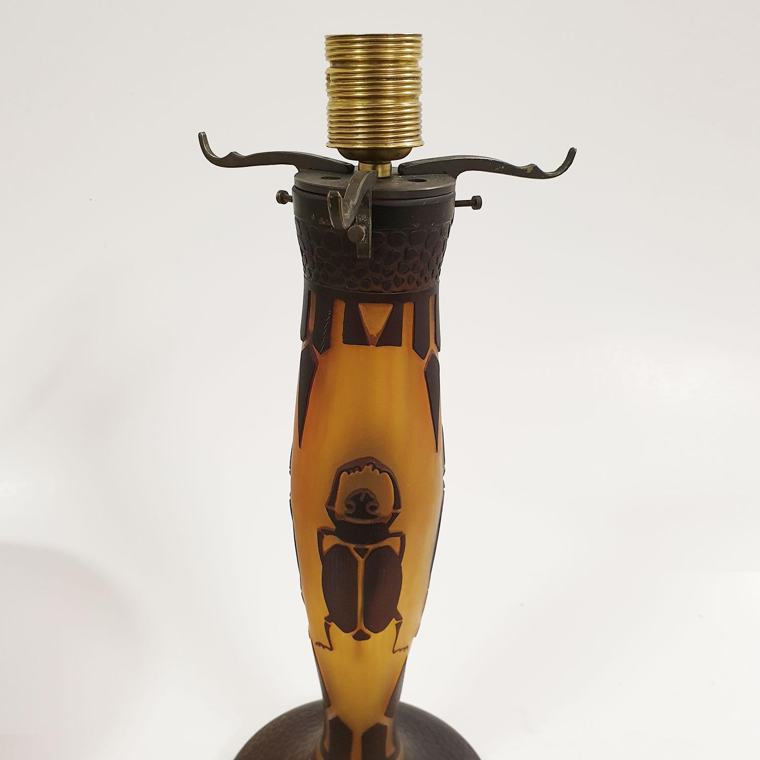 Early 20th Century Antique Glass, Brass and Iron Table Lamp by 