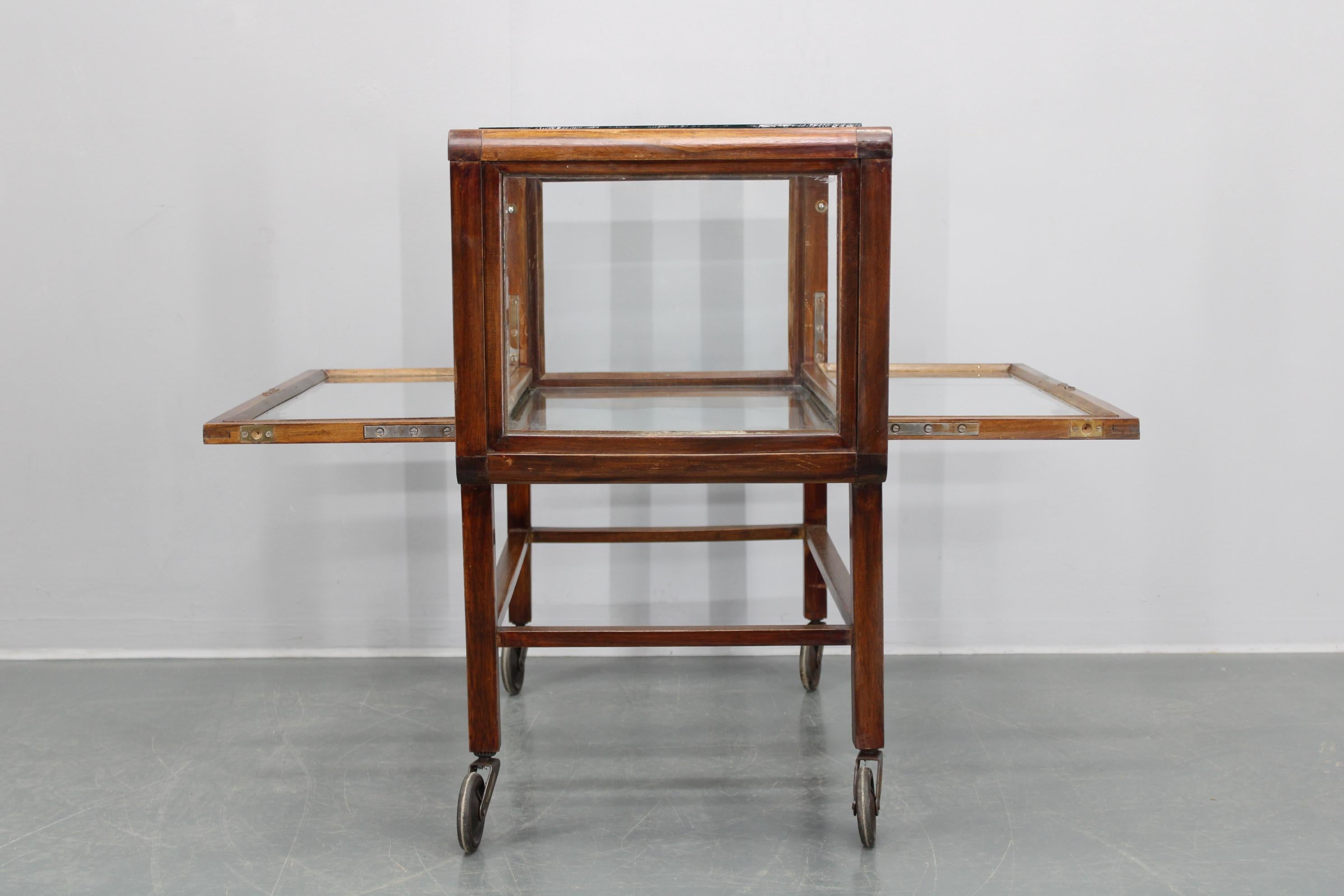 20th Century Antique Glass Cabinet on Wheels
