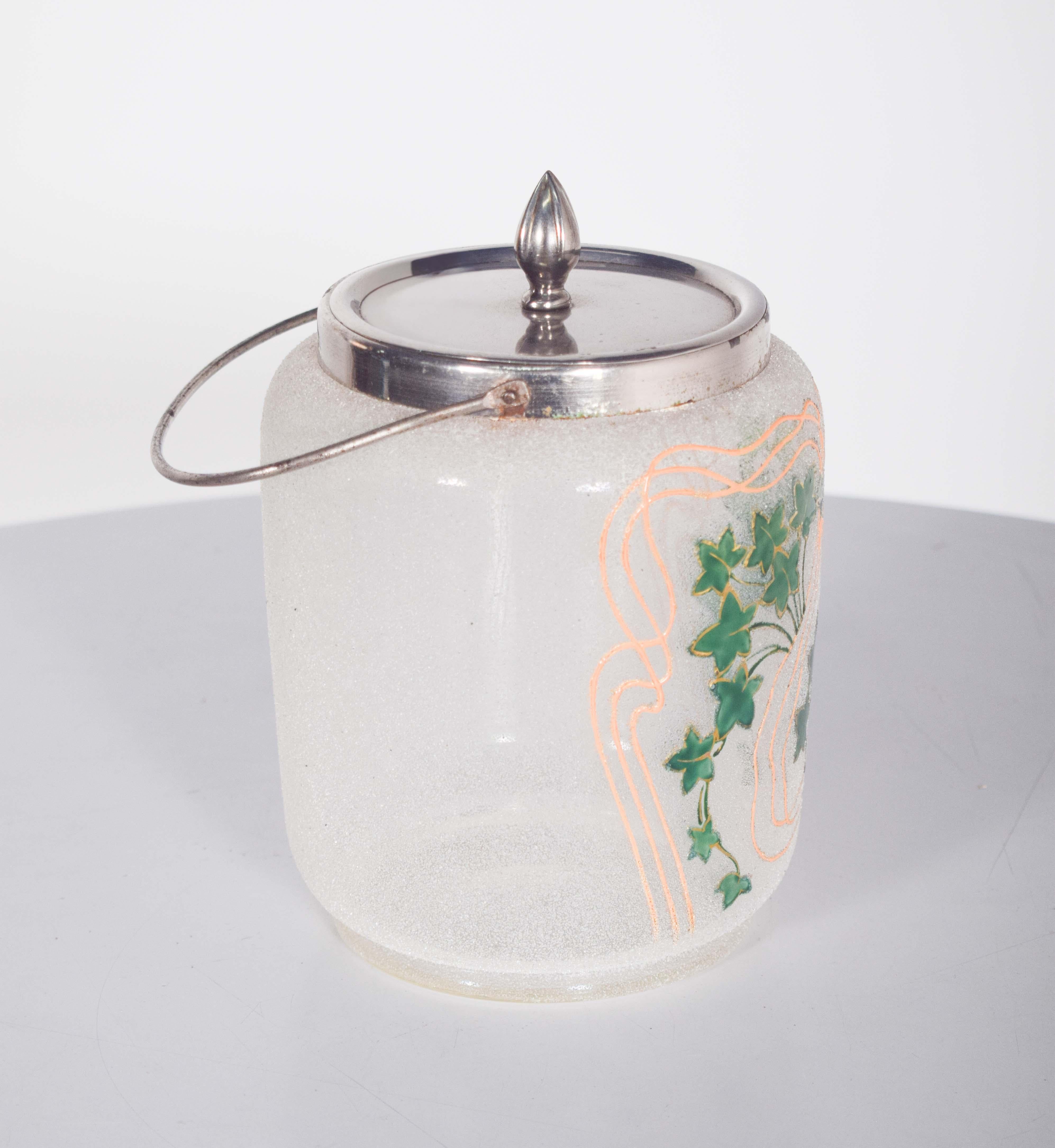 Early 20th Century Antique Glass Cake Stand With Chromed Metal Handle For Sale