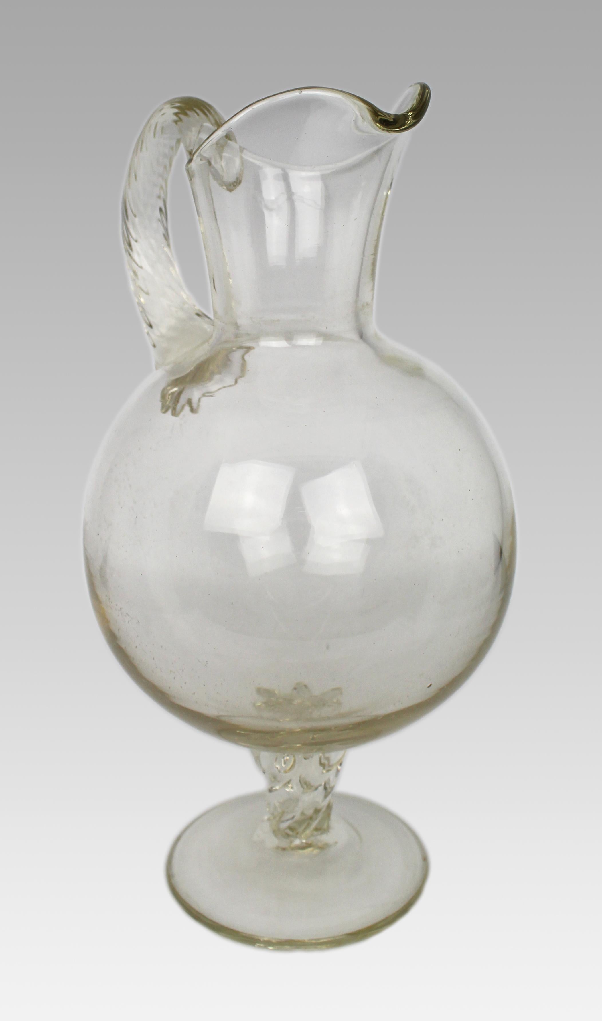 European Antique Glass Footed Ewer, Late 19th Century For Sale