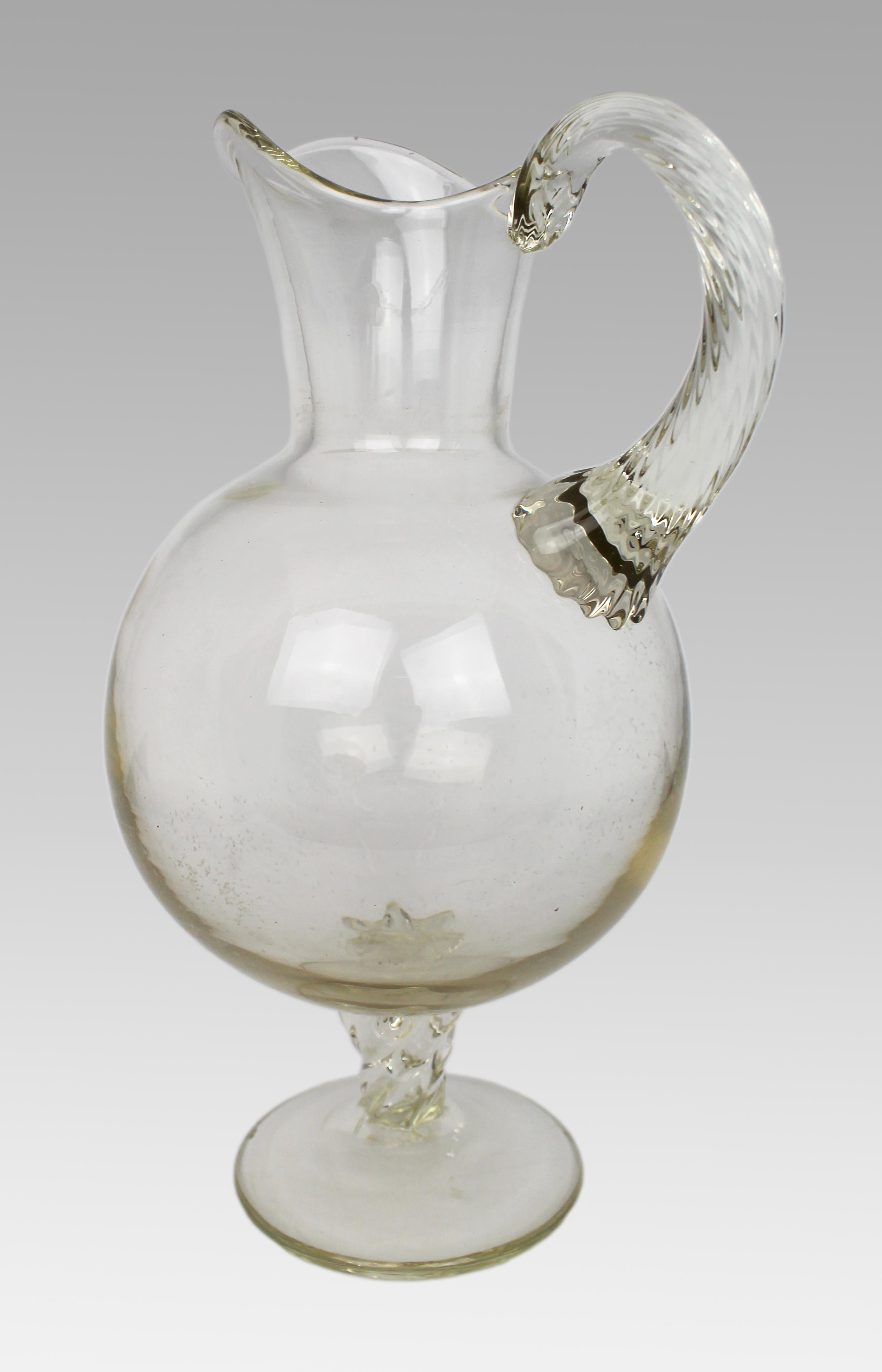 Antique Glass Footed Ewer, Late 19th Century In Good Condition For Sale In Worcester, GB