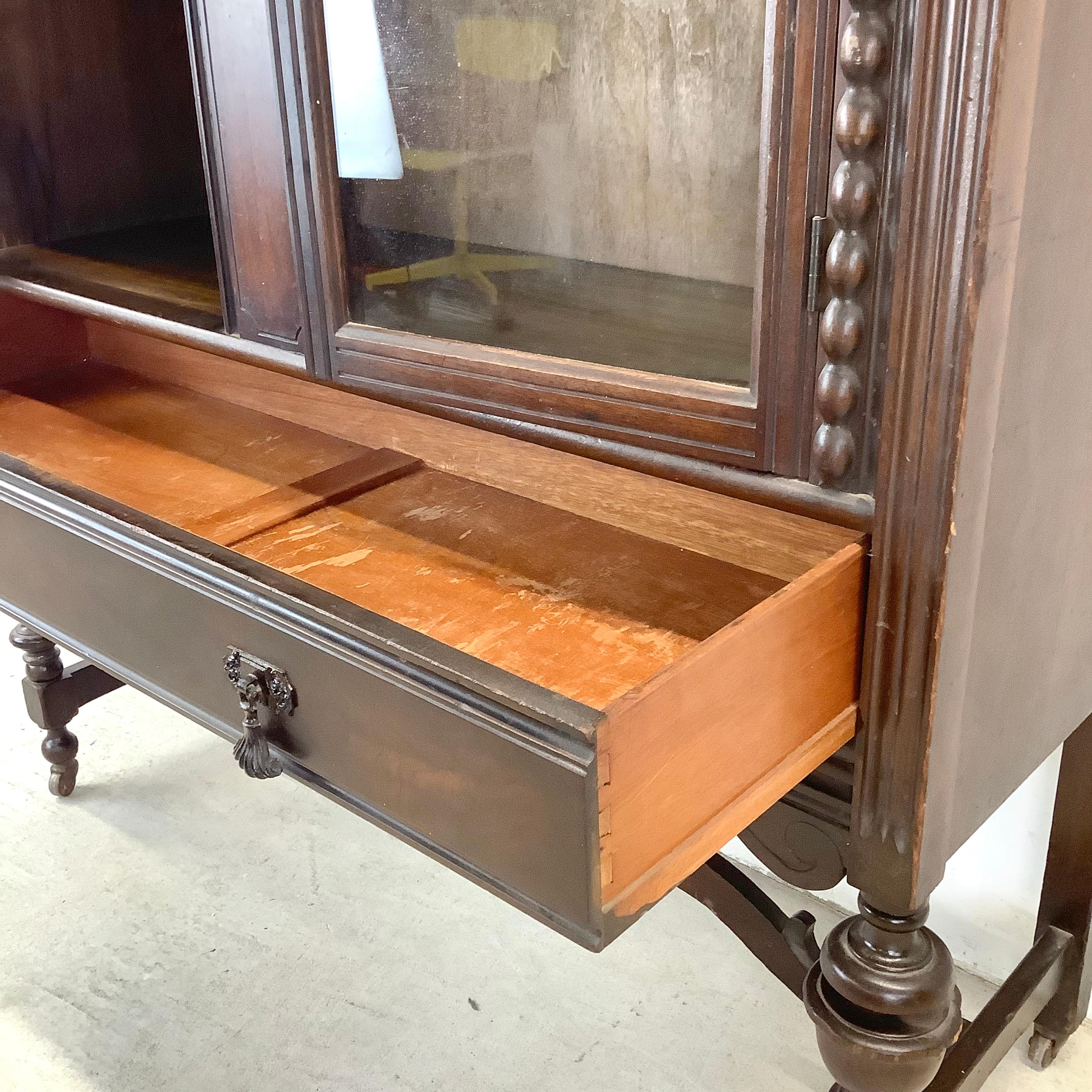Antique Glass Front Bookcase Display Cabinet For Sale 3