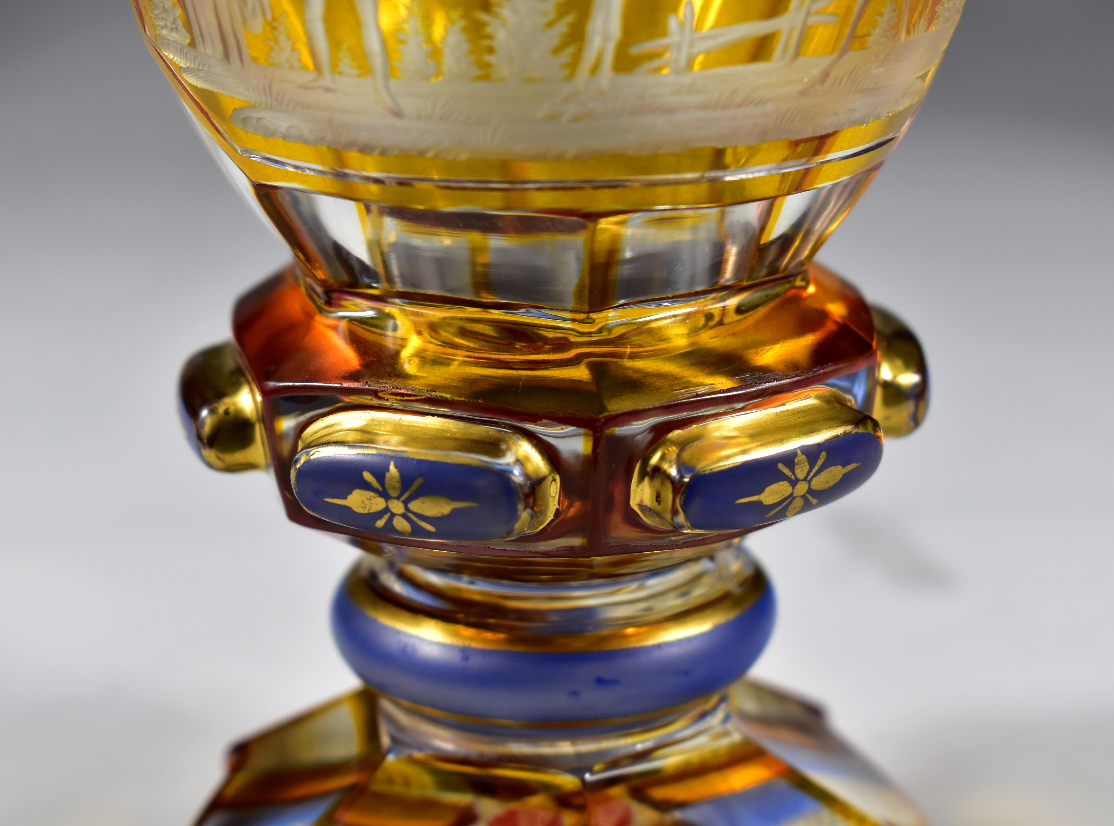 Vetro antico Goblet- Ambra Lazure,  Cavallo e fantino incisi 2