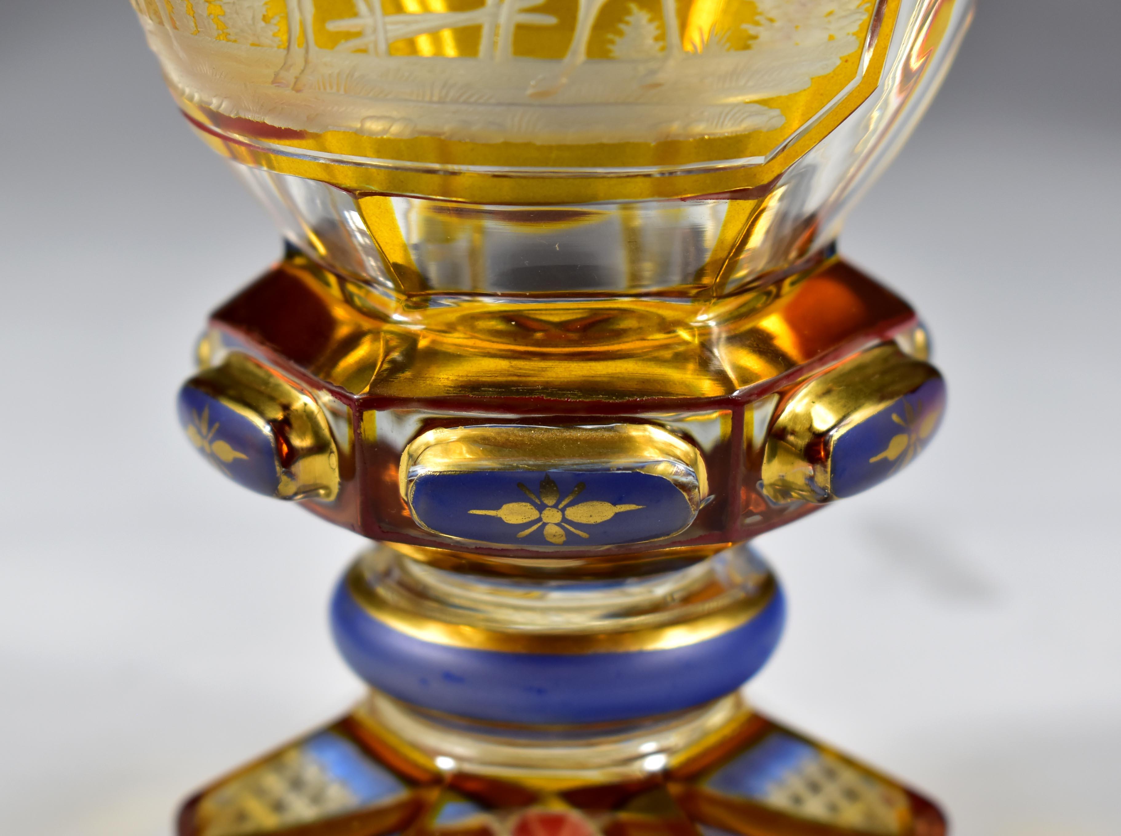 Vetro antico Goblet- Ambra Lazure,  Cavallo e fantino incisi 3