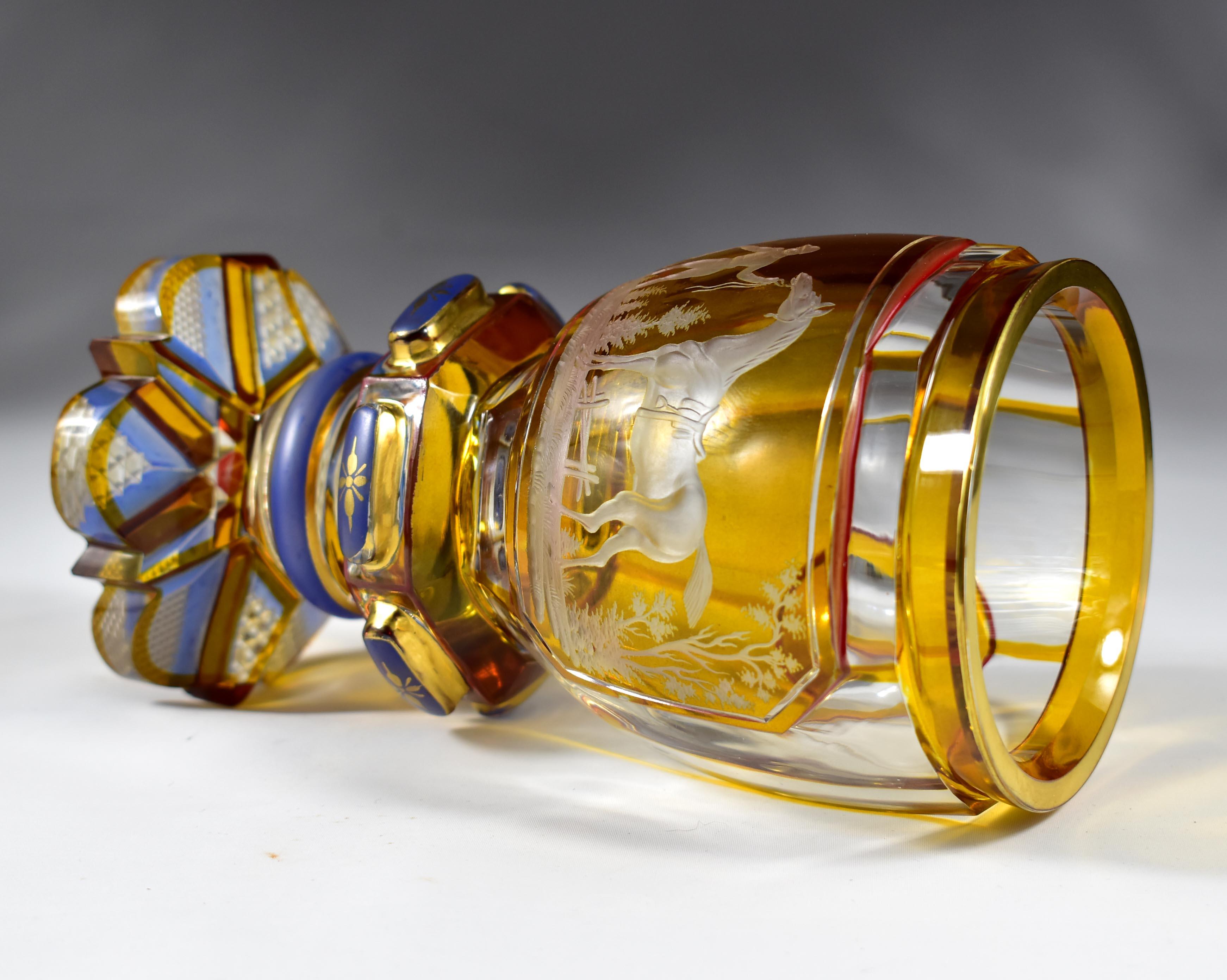 Vetro antico Goblet- Ambra Lazure,  Cavallo e fantino incisi 5
