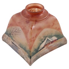Antique Glass Hand Painted Lampshade England, 1930s