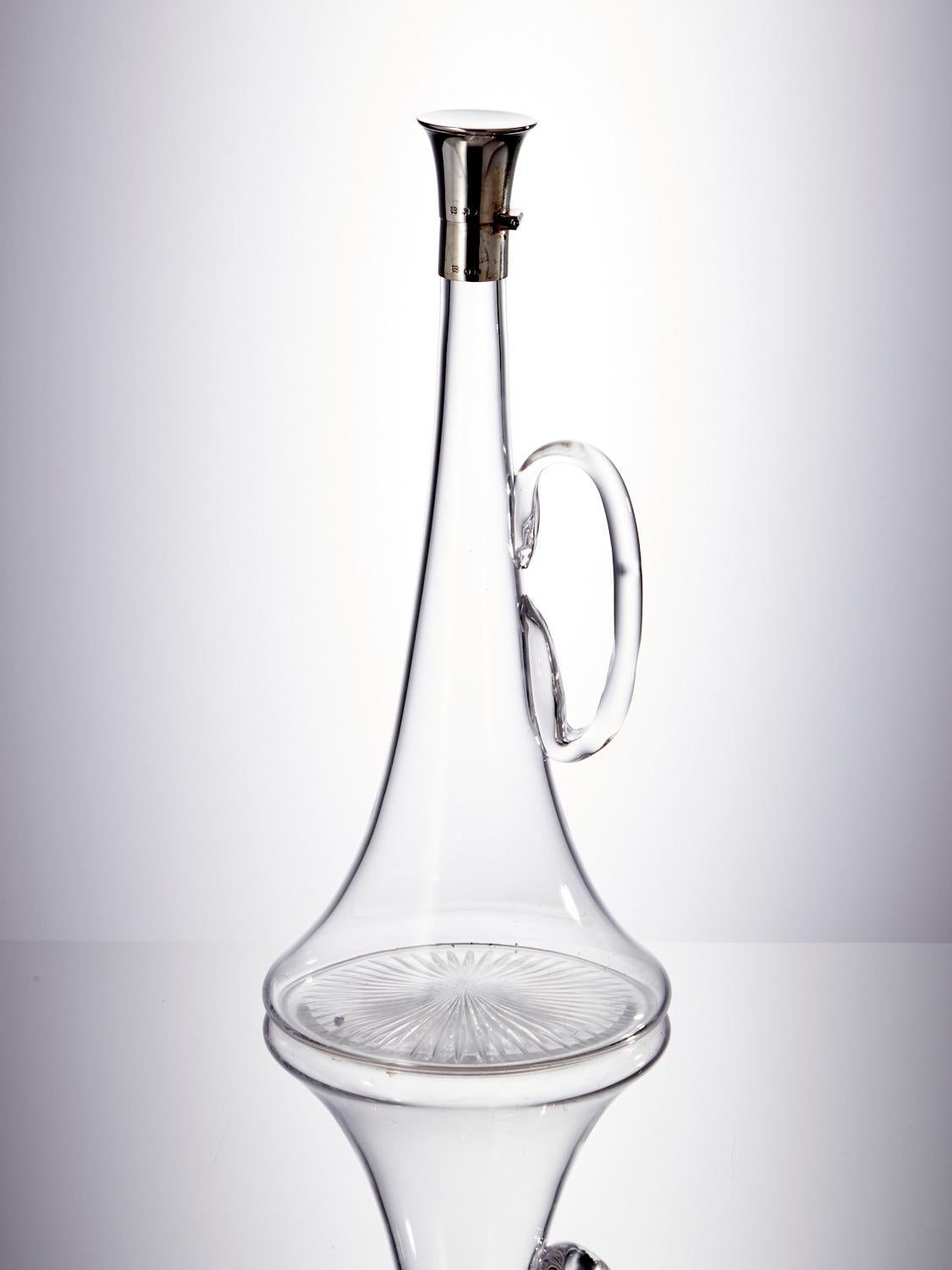 British Antique Glass 'Hunting Horn' Decanter with Silver CAP 'Mouthpiece' London 1893 For Sale