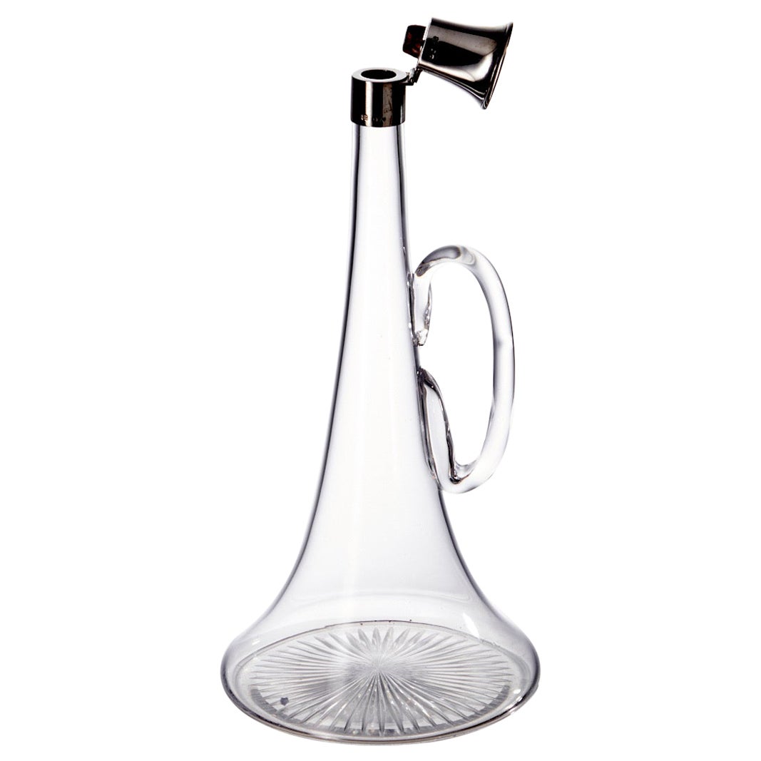 Decanter antico in vetro con tappo d'argento e bocchino Londra 1893 in vendita