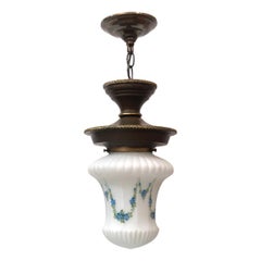 Antique Glass Lantern with Blue Flowers
