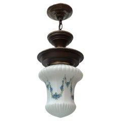 Antique Glass Lantern with Blue Flowers