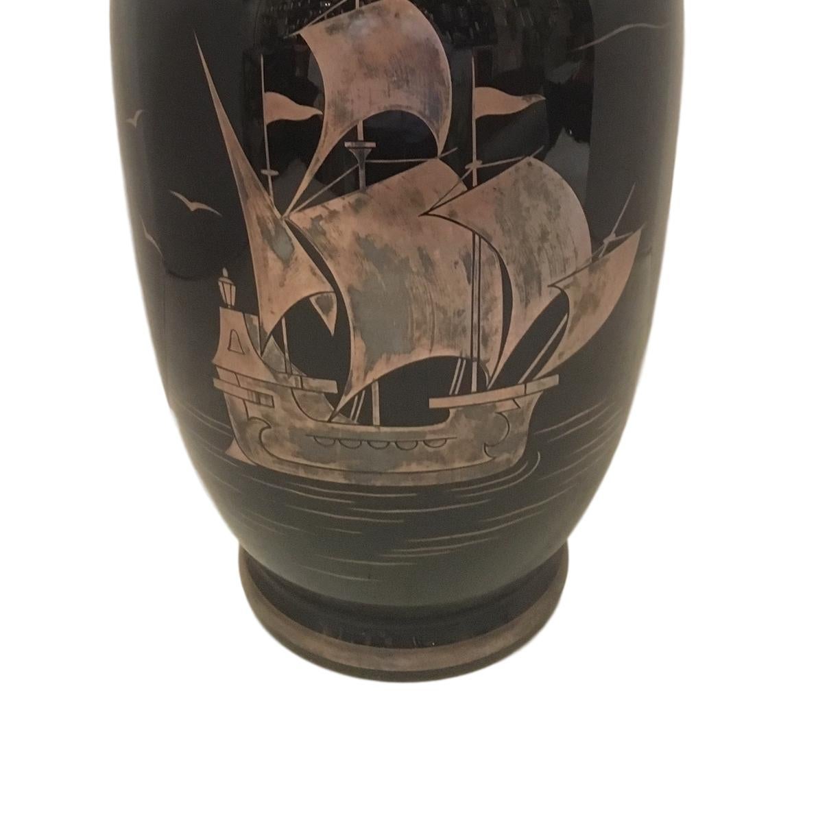 Inlay Antique English Nautical Glass Vase For Sale