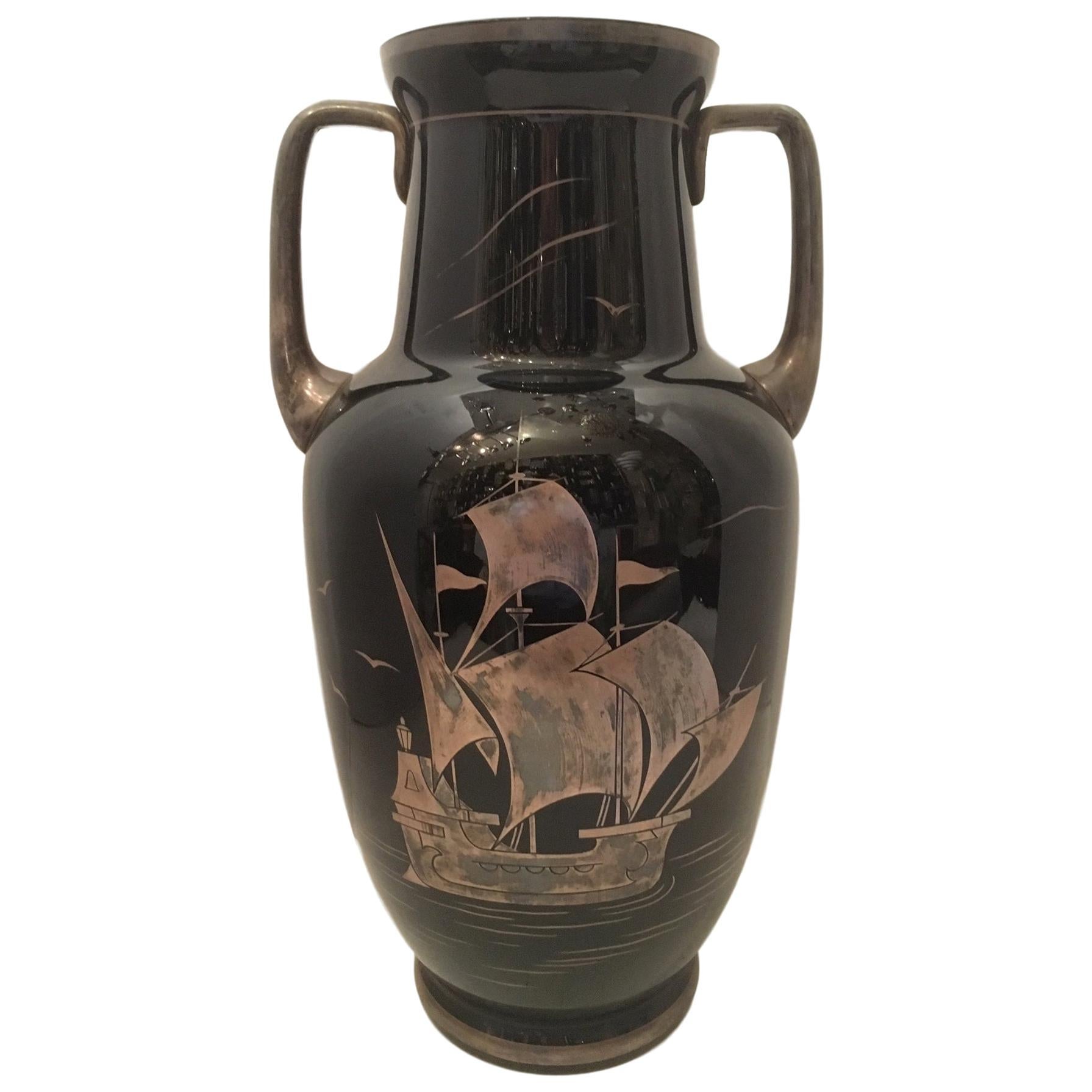 Antique English Nautical Glass Vase For Sale
