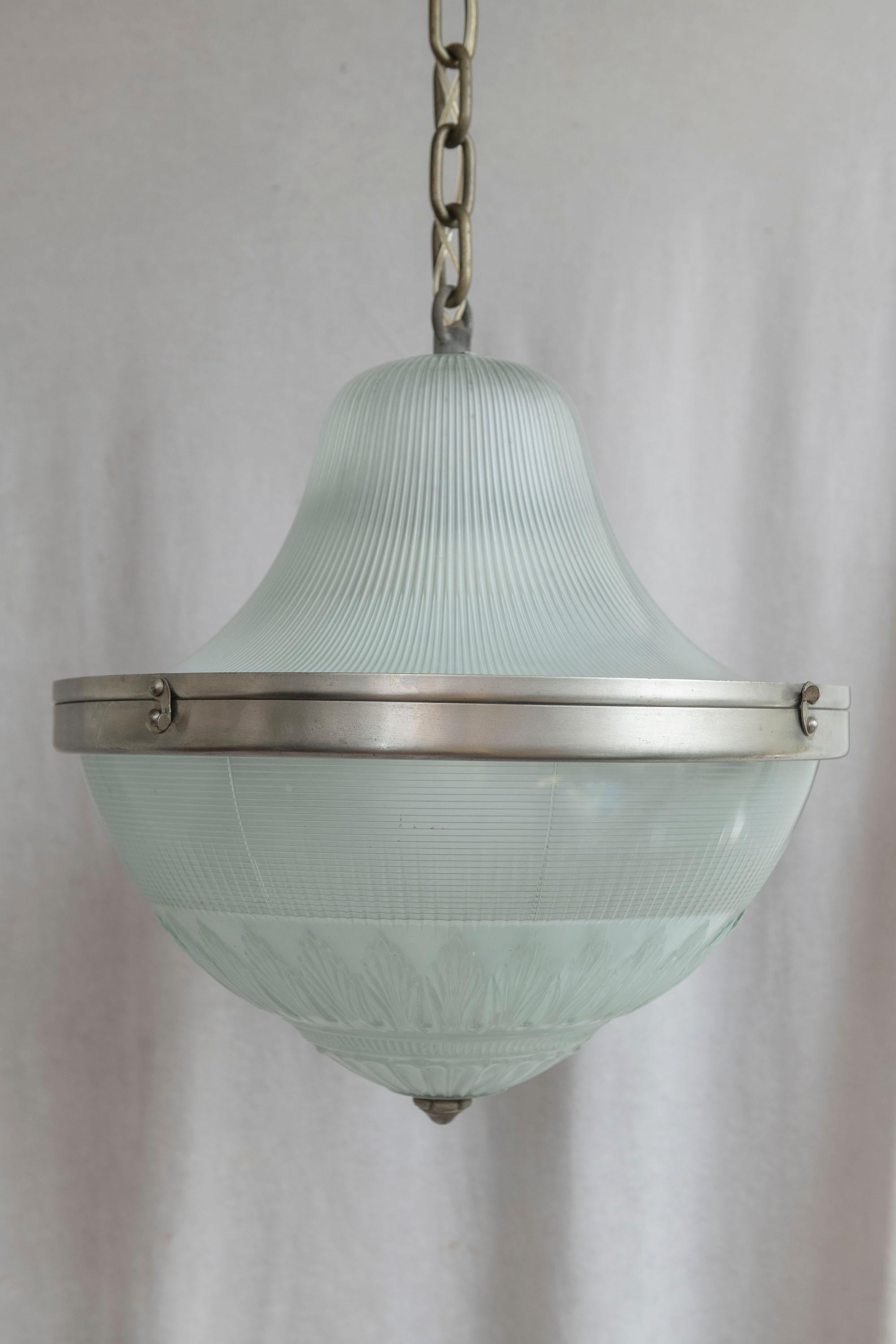 Antique Glass Pendant, Holophane, Glass Top & Bottom, ca. 1910, American For Sale 4