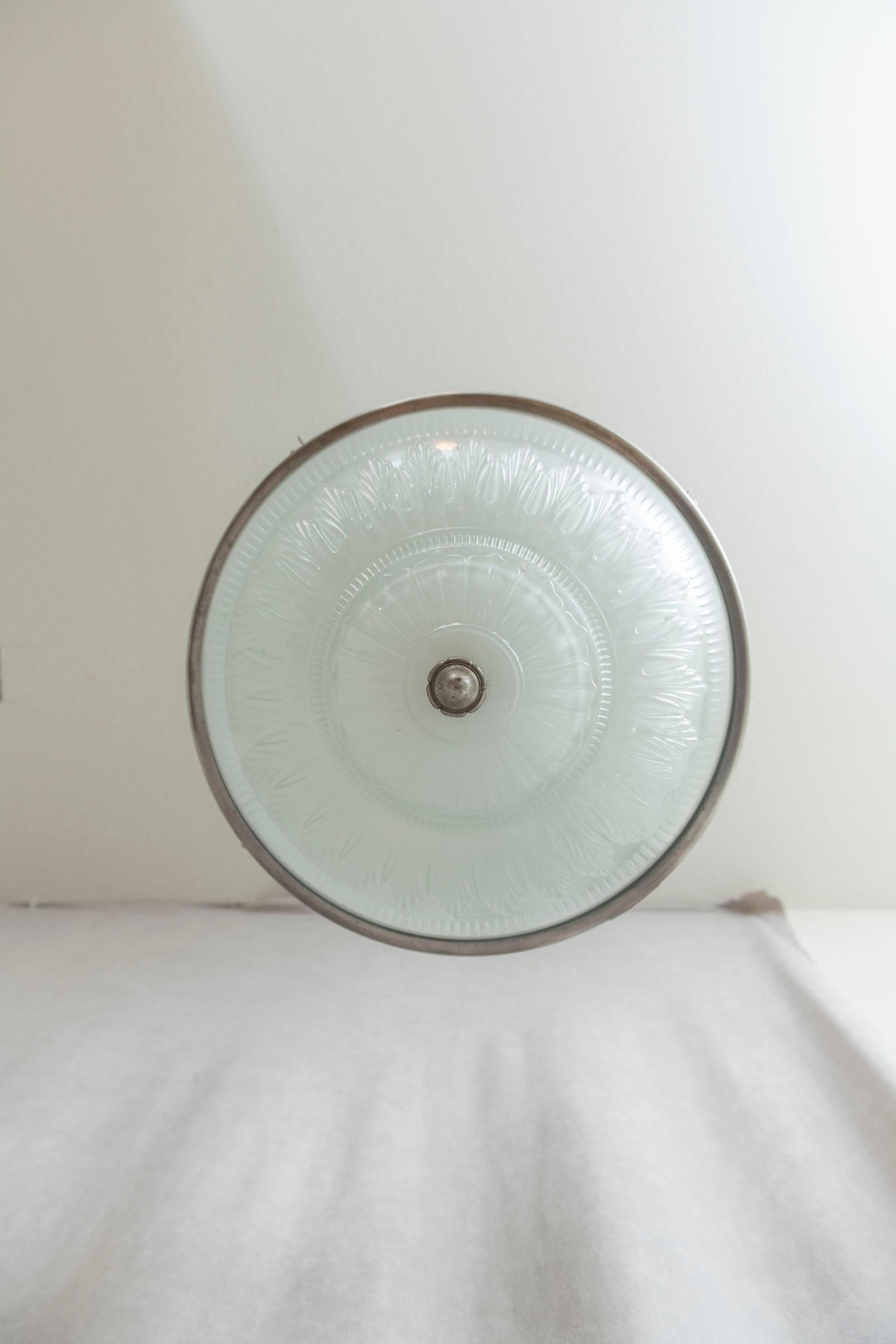 Antique Glass Pendant, Holophane, Glass Top & Bottom, ca. 1910, American For Sale 6