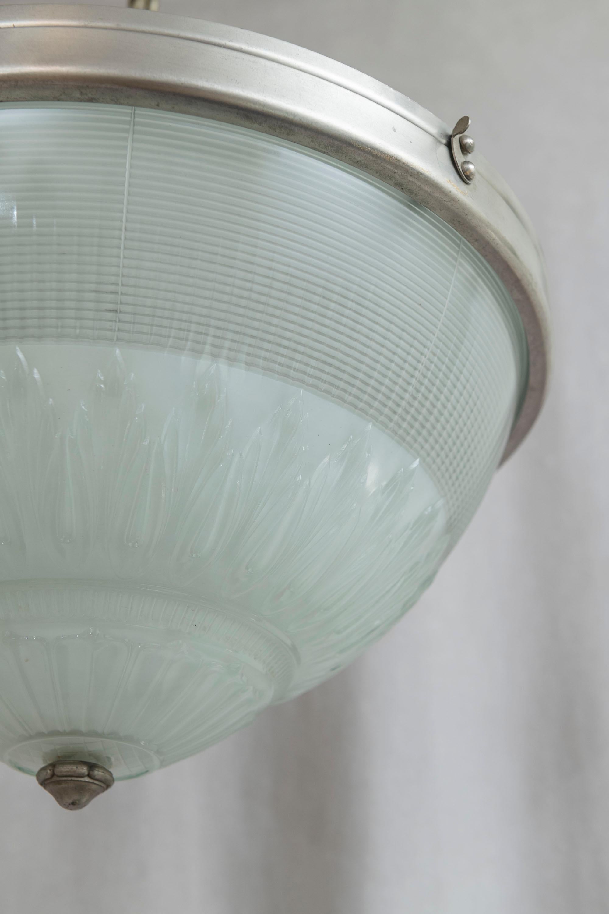 Antique Glass Pendant, Holophane, Glass Top & Bottom, ca. 1910, American For Sale 7
