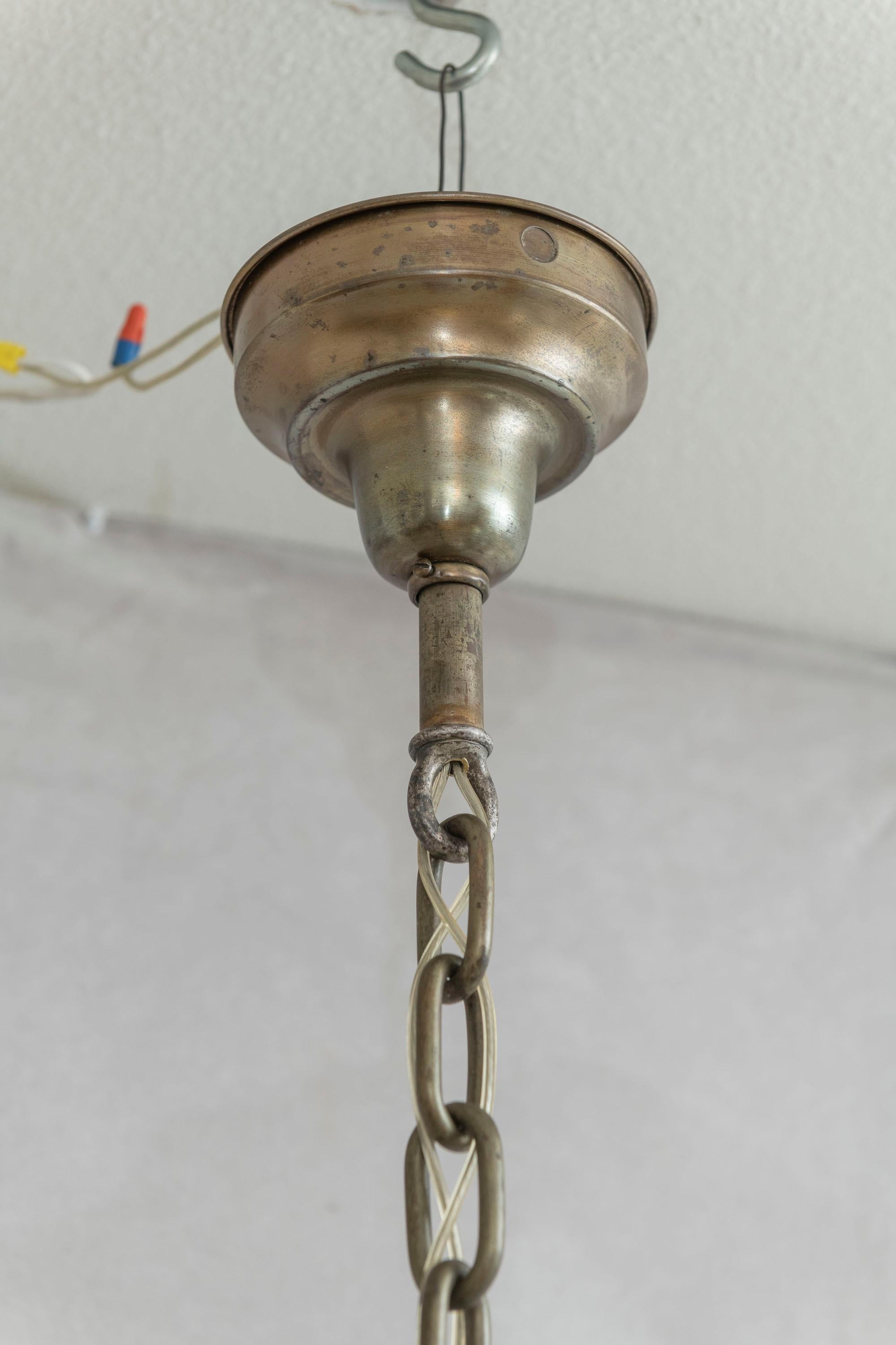 Antique Glass Pendant, Holophane, Glass Top & Bottom, ca. 1910, American For Sale 1