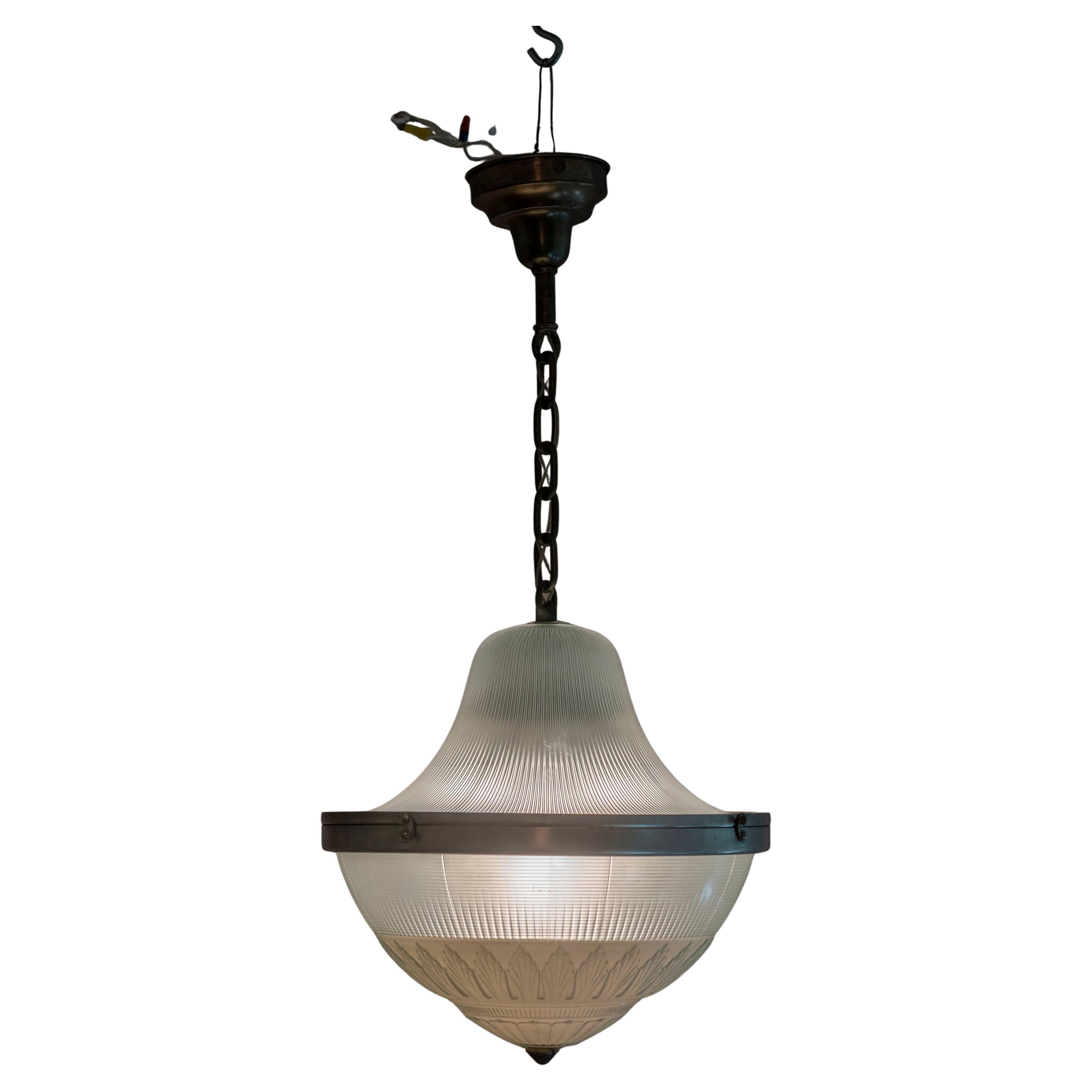 Antique Glass Pendant, Holophane, Glass Top & Bottom, ca. 1910, American