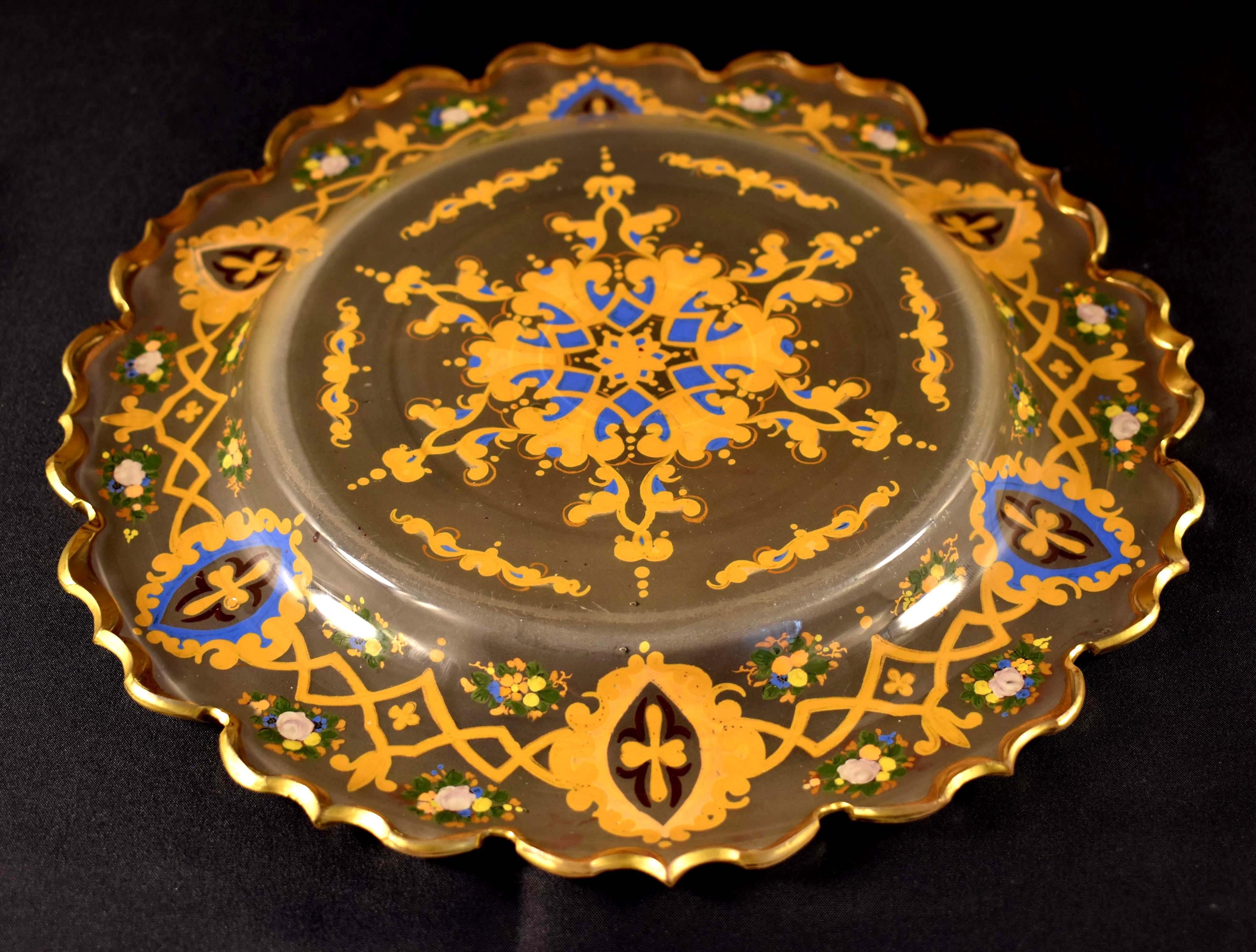 Antique Glass Plate, Bohemian glass 19-20 century Persian Market For Sale 8