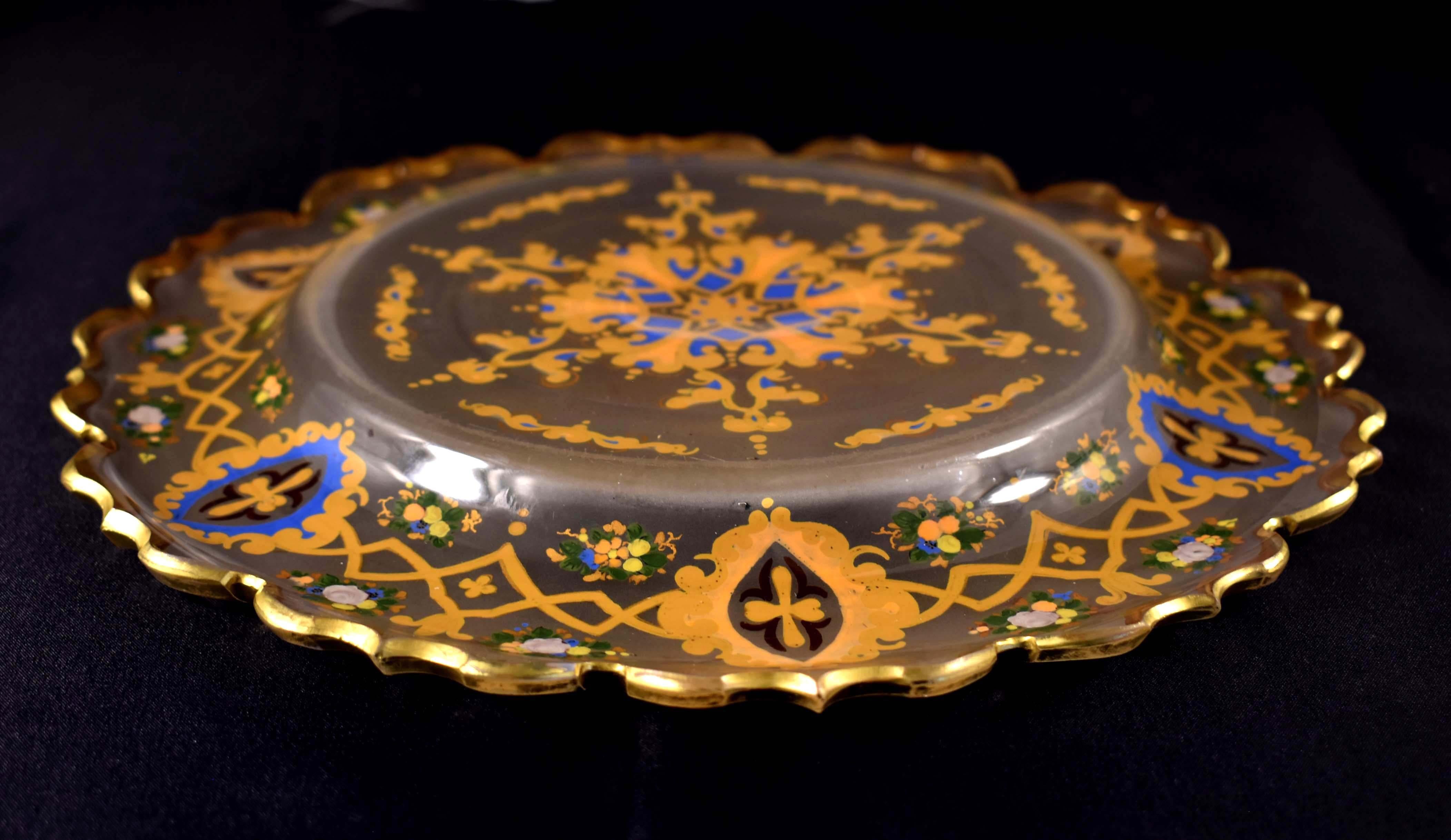 Antique Glass Plate, Bohemian glass 19-20 century Persian Market For Sale 9