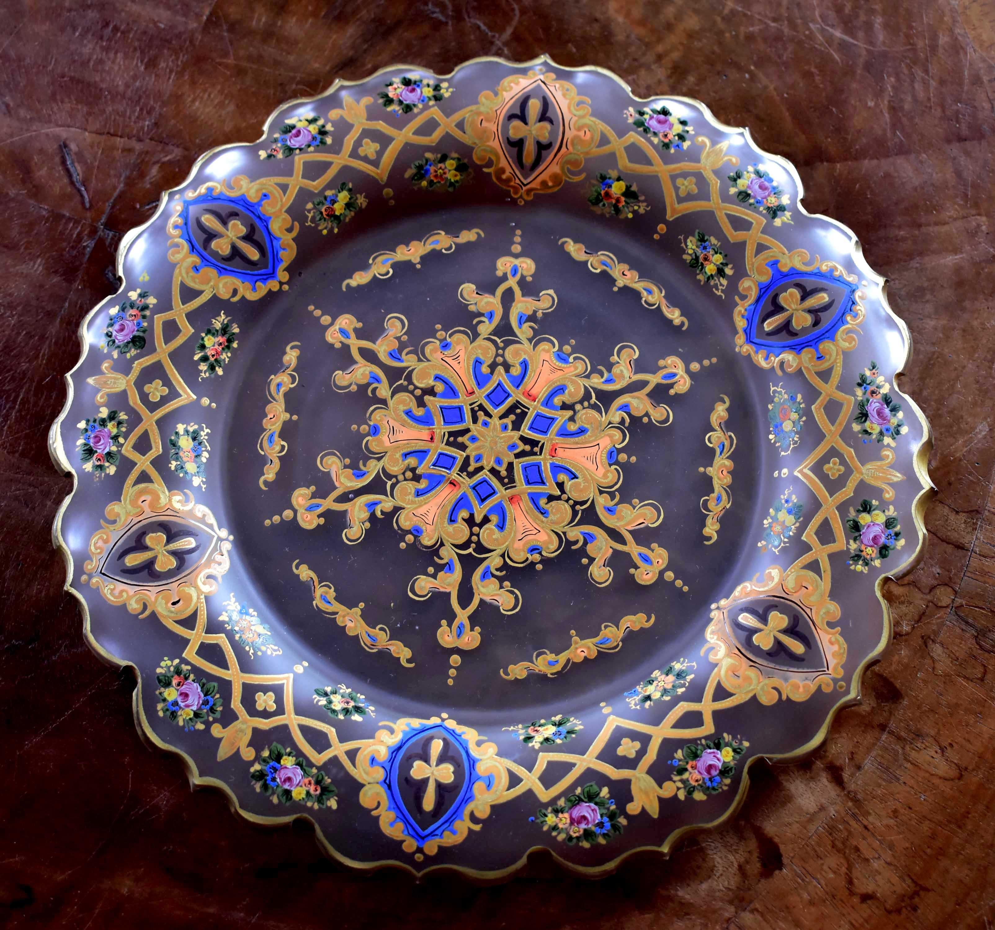 Antique Glass Plate, Bohemian glass 19-20 century Persian Market For Sale 11