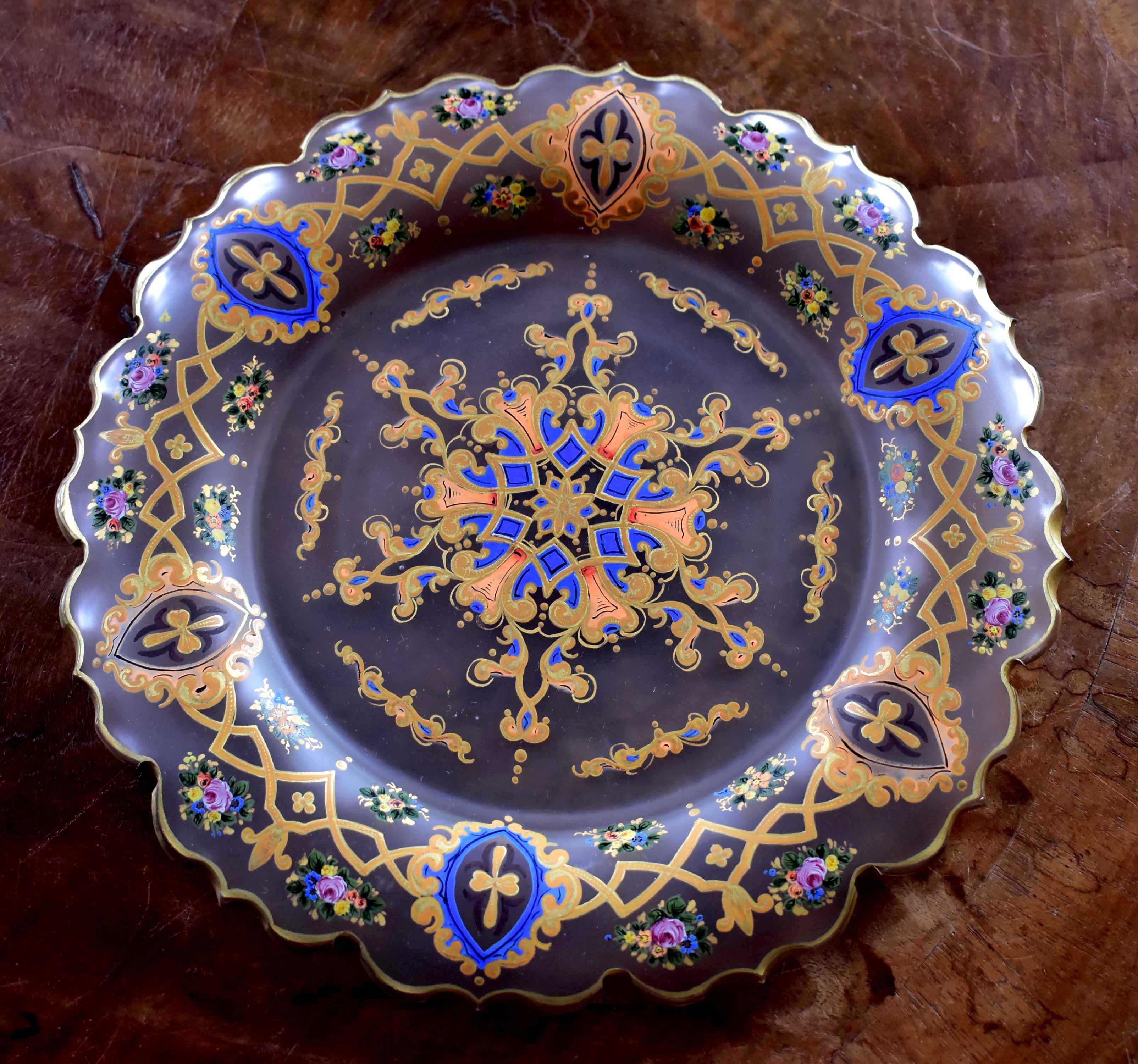 Plato de cristal antiguo, cristal de Bohemia siglo 19-20 Mercado persa en venta 10