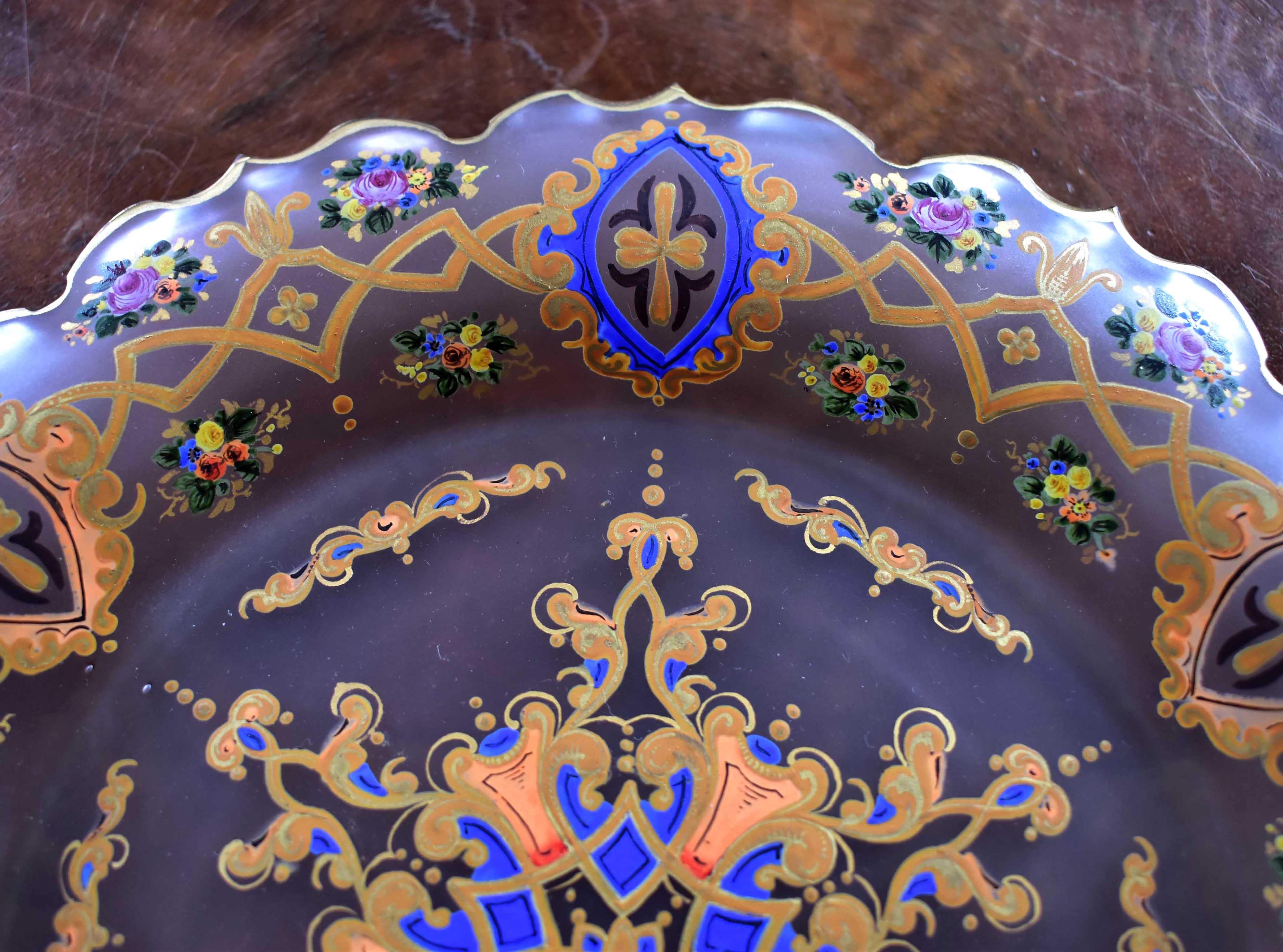 Antique Glass Plate, Bohemian glass 19-20 century Persian Market For Sale 12