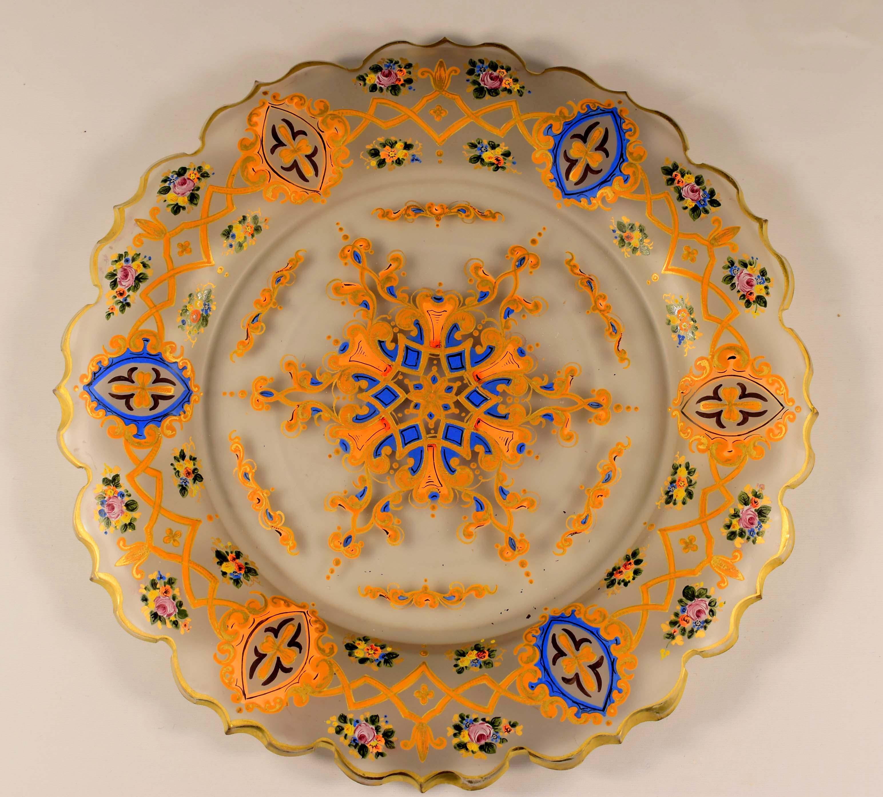 Antique Glass Plate, Bohemian glass 19-20 century Persian Market For Sale 14