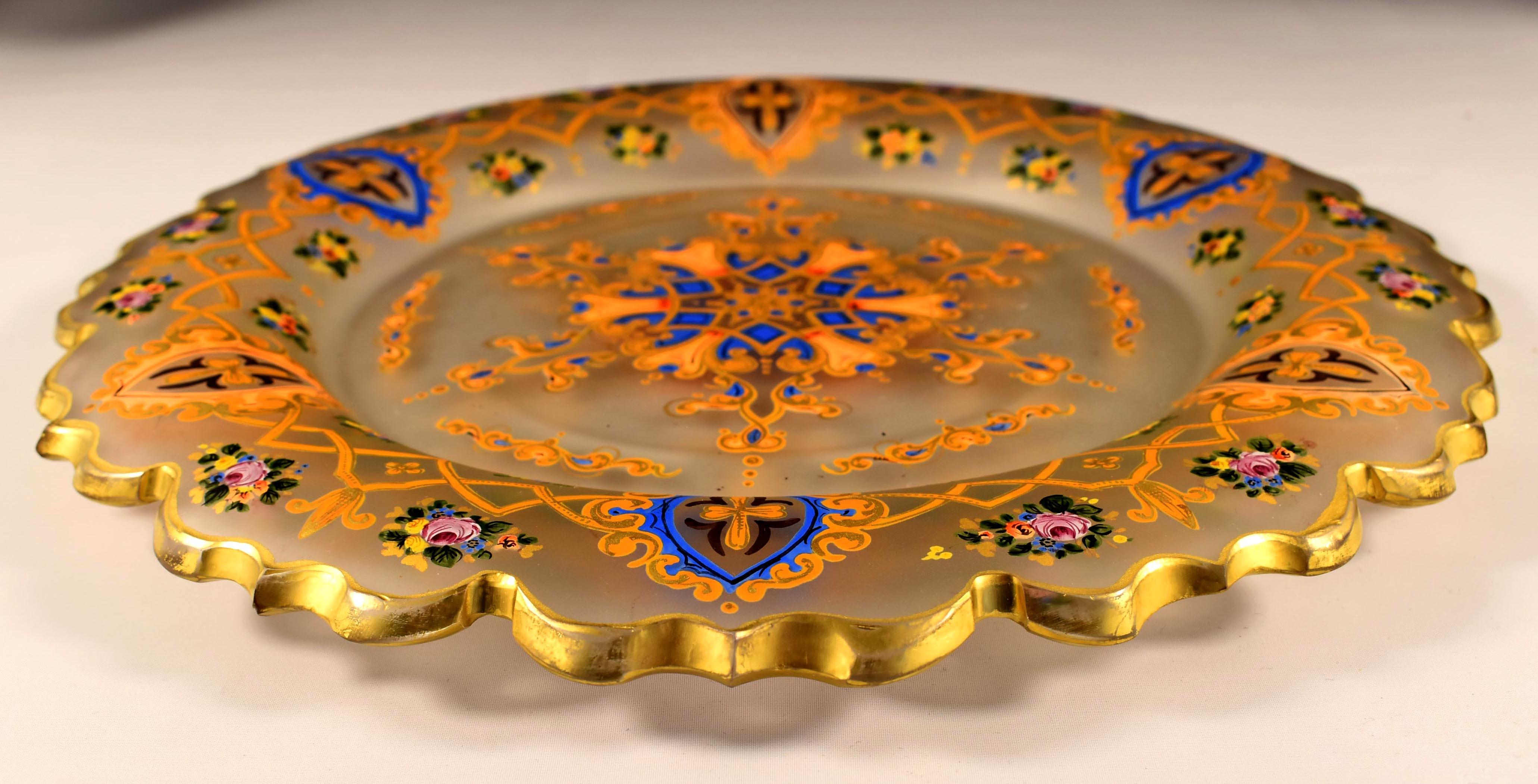 Antique Glass Plate, Bohemian glass 19-20 century Persian Market For Sale 15