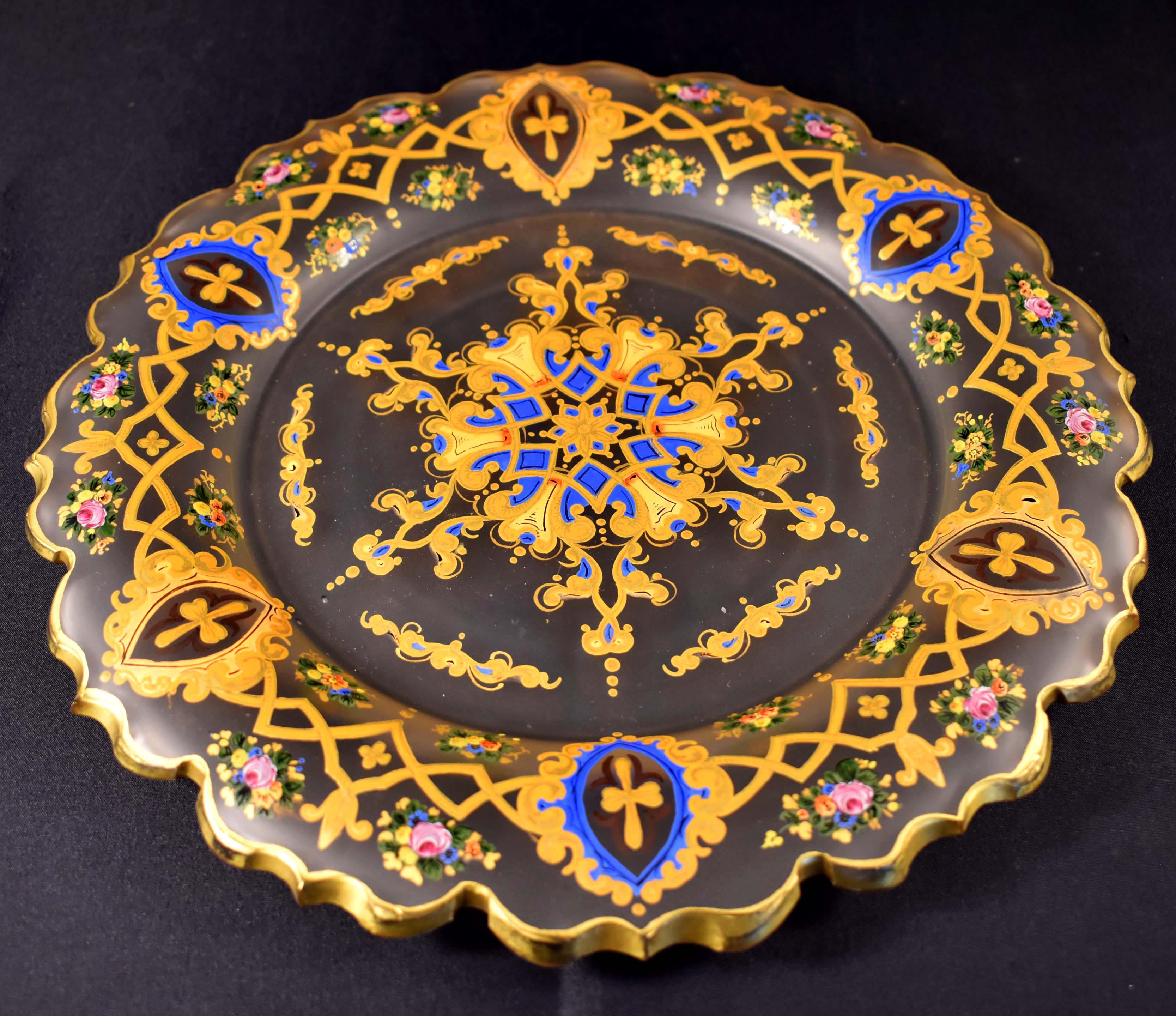 Hand-Crafted Antique Glass Plate, Bohemian glass 19-20 century Persian Market For Sale