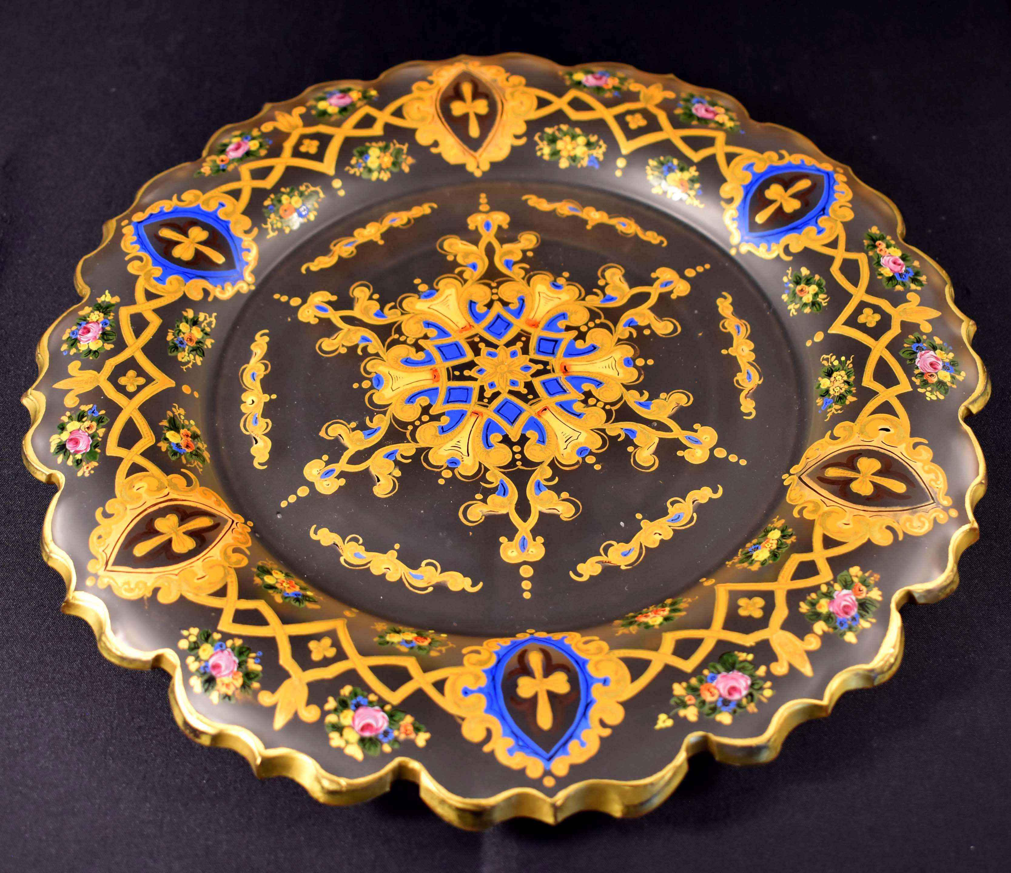 Plato de cristal antiguo, cristal de Bohemia siglo 19-20 Mercado persa Hecho a mano en venta
