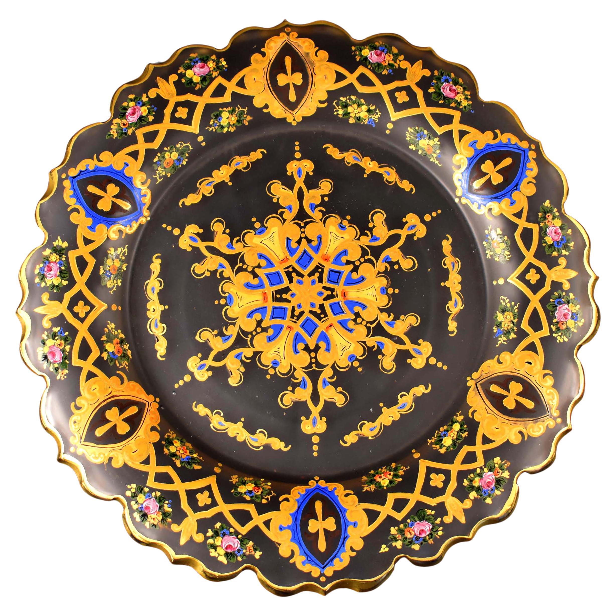Antique Glass Plate, Bohemian glass 19-20 century Persian Market For Sale
