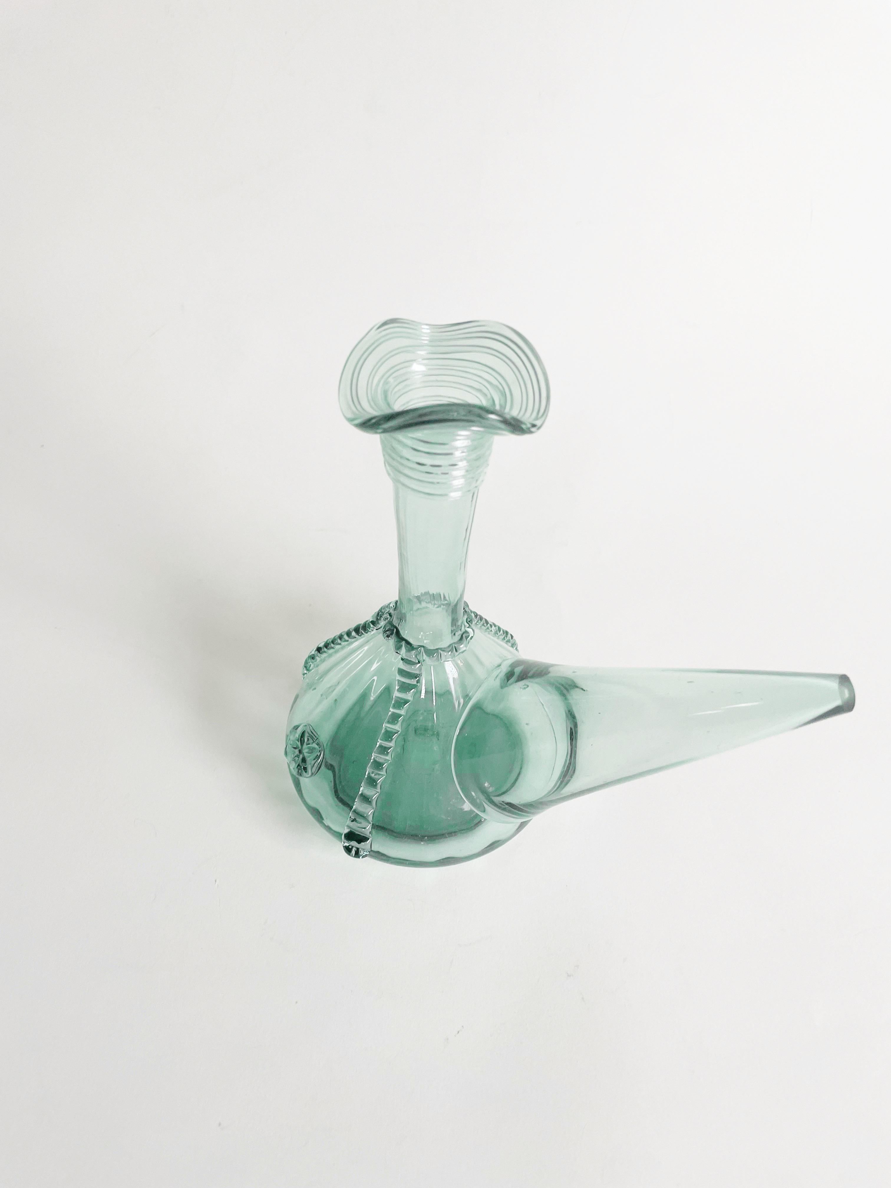Antique Glass Spanish Porron In Good Condition For Sale In Fall River, MA