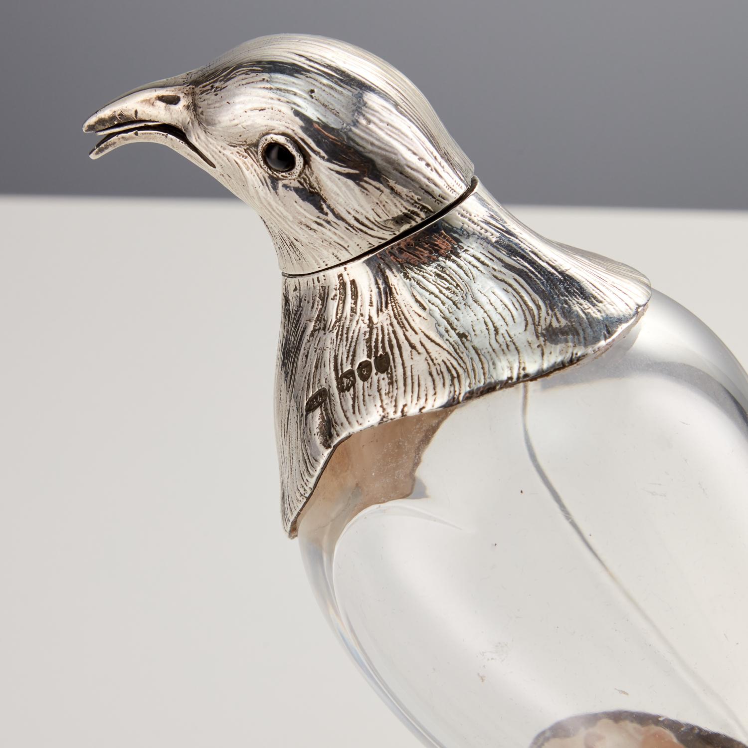 Antique Glass & Sterling Silver Bird Decanter by Asprey London, 1892 2