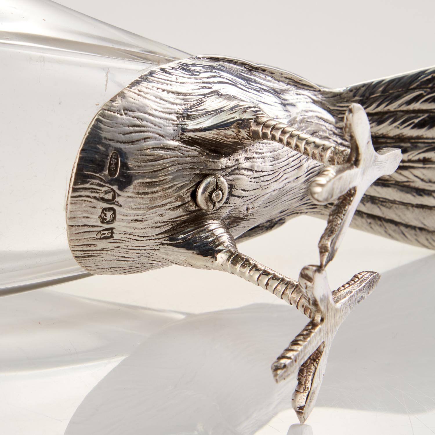 Antique Glass & Sterling Silver Bird Decanter by Asprey London, 1892 3