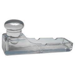 Antique Glass & Sterling Silver Ink Stand + Double Pen Holder, London 1913