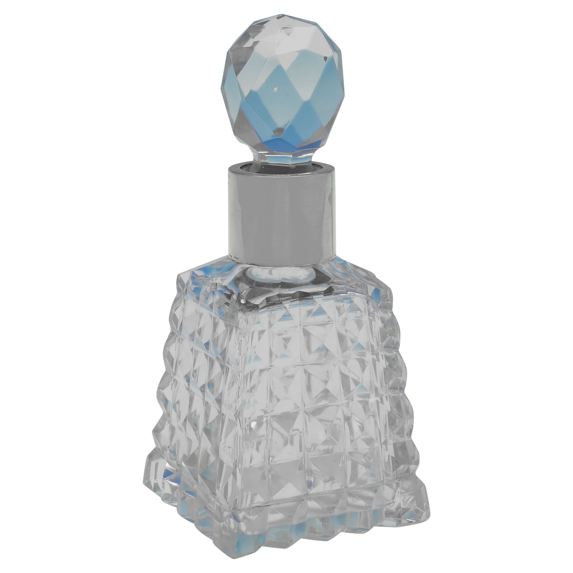 Antique Glass & Sterling Silver Scent Bottle, London 1893, Pyramid Shape