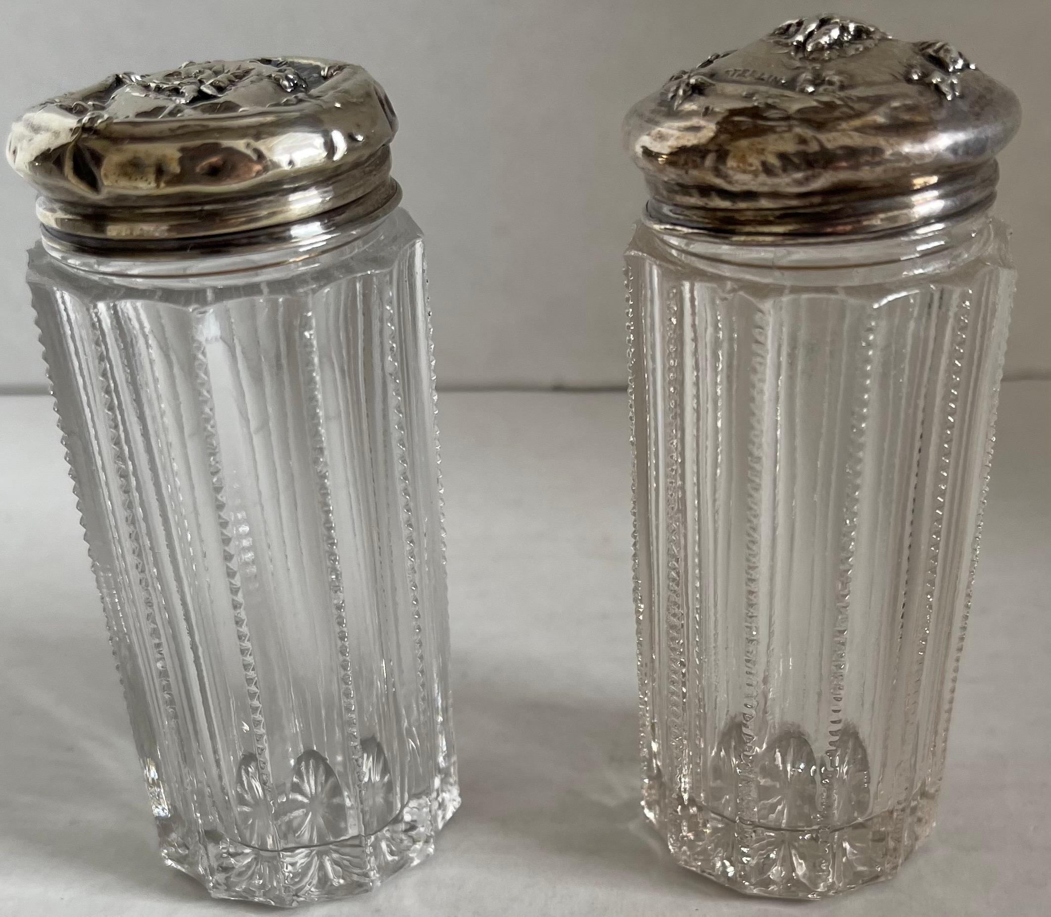 Antique Glass & Sterling Vanity Jars, Set of Five For Sale 2