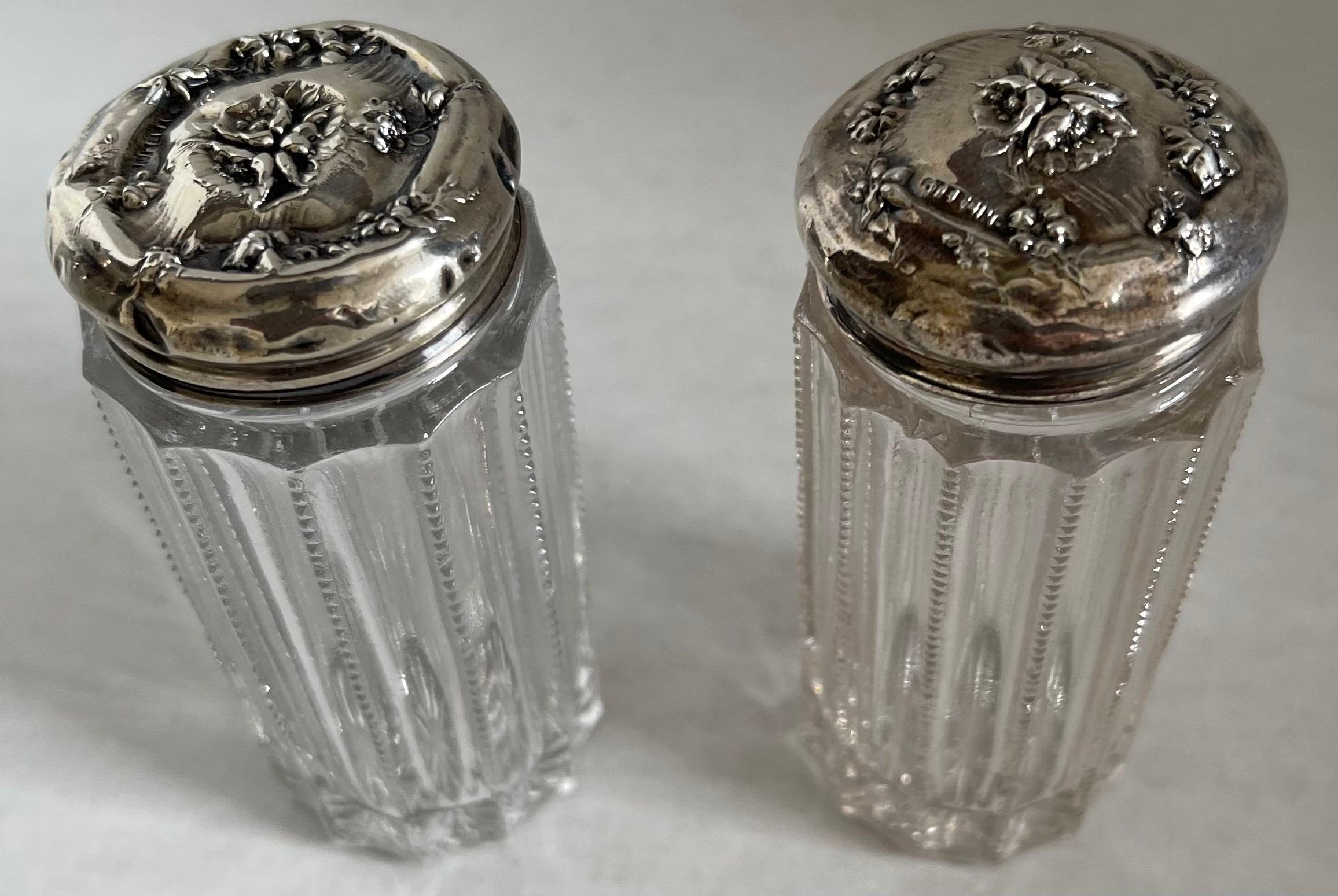 Antique Glass & Sterling Vanity Jars, Set of Five For Sale 3