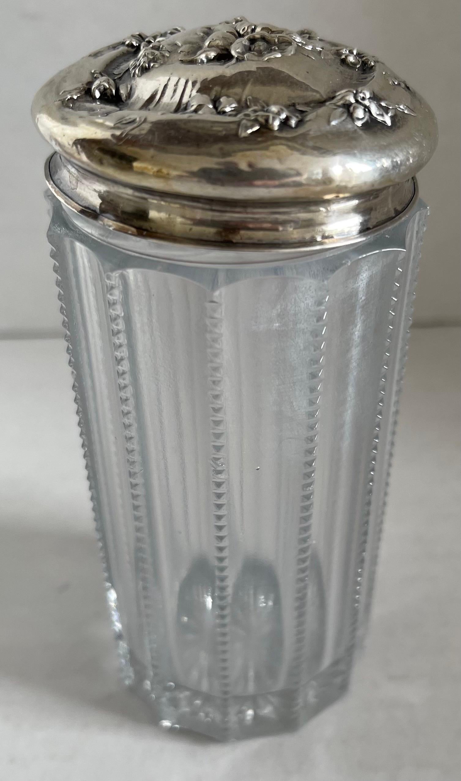 Antique Glass & Sterling Vanity Jars, Set of Five For Sale 4