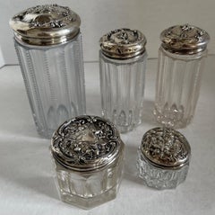Vaso da toilette antico in vetro e sterling, set di cinque