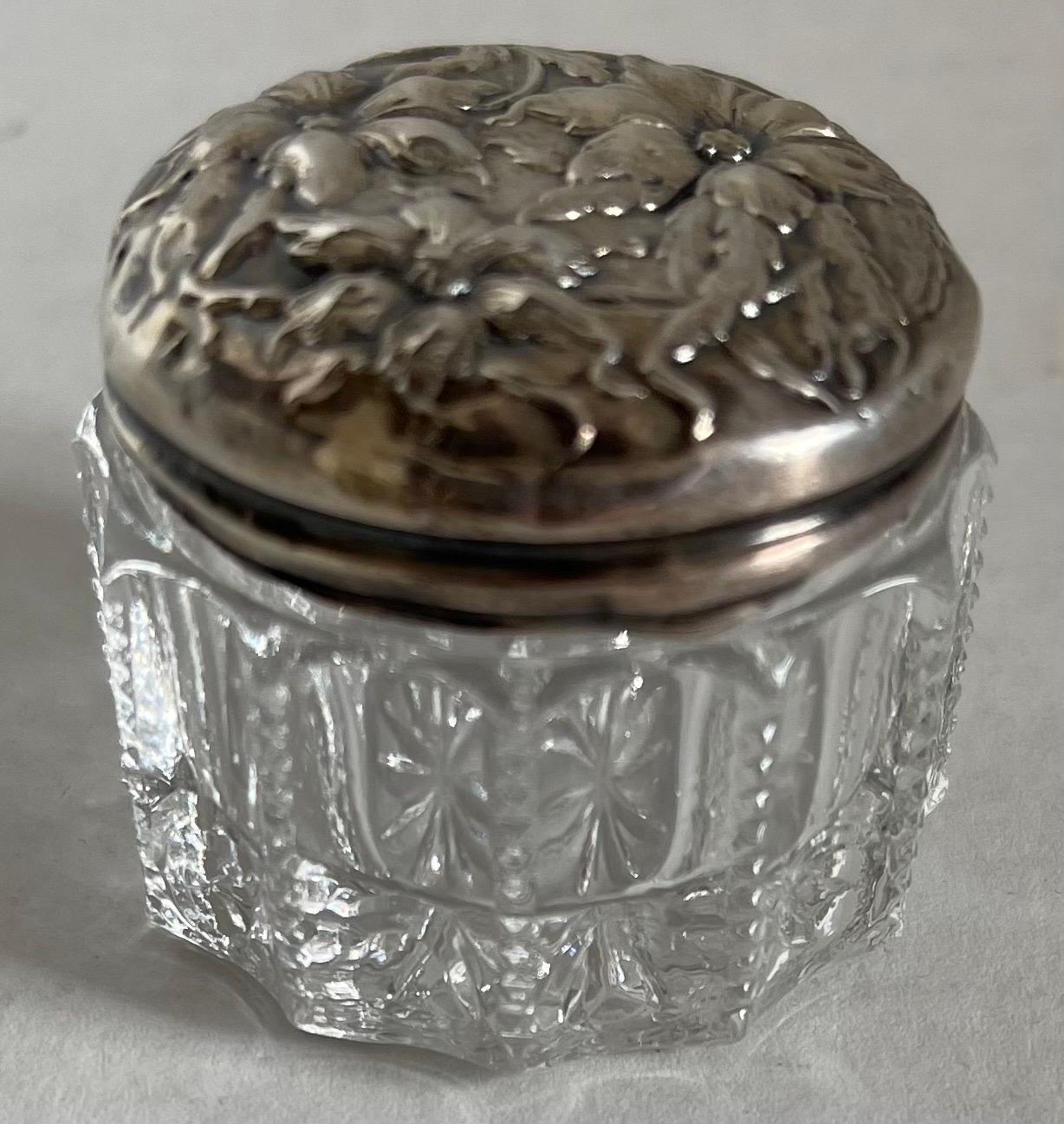 Antique Glass & Sterling Vanity Jars, Set of Five In Good Condition For Sale In Stamford, CT