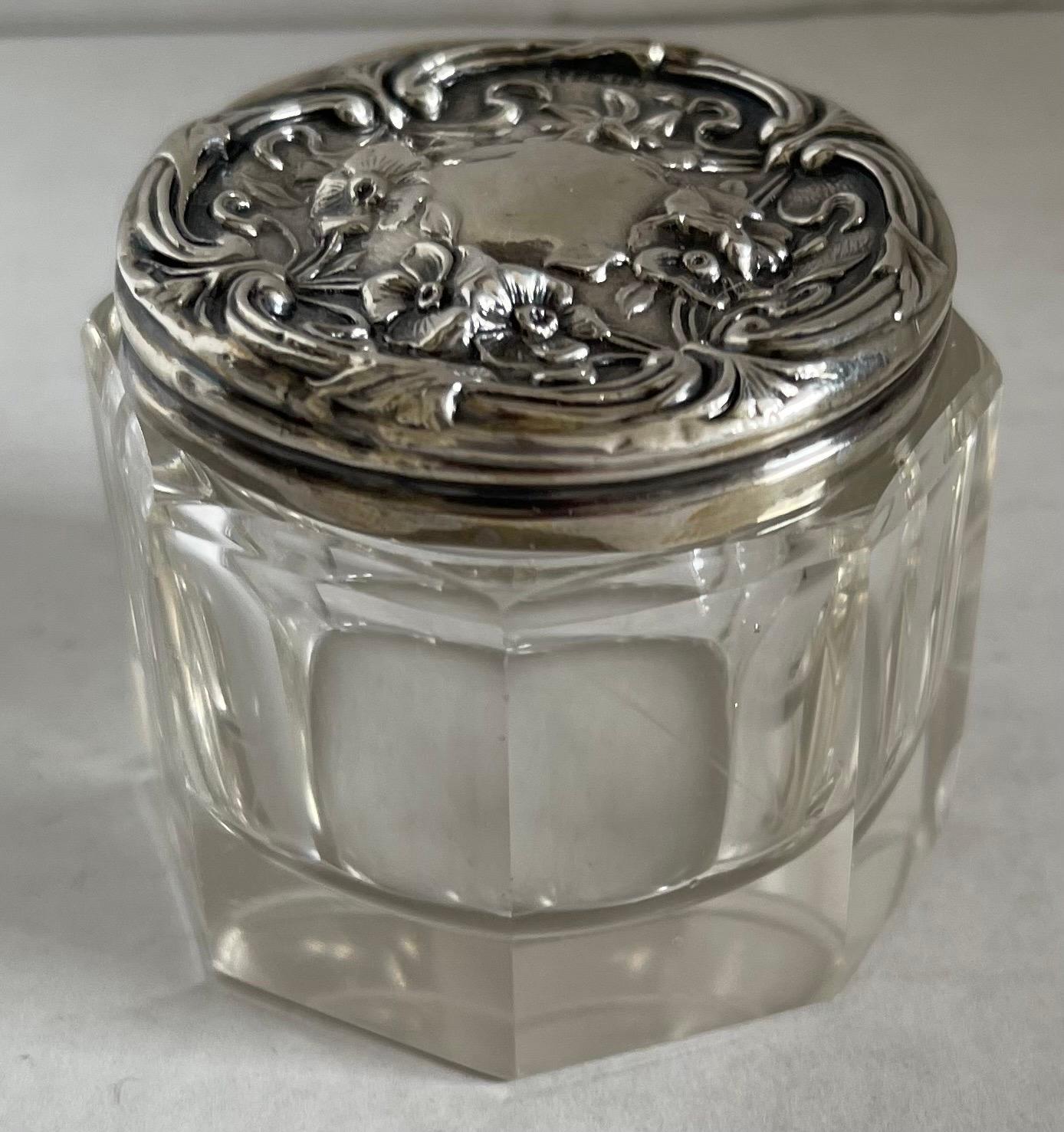Sterling Silver Antique Glass & Sterling Vanity Jars, Set of Five For Sale